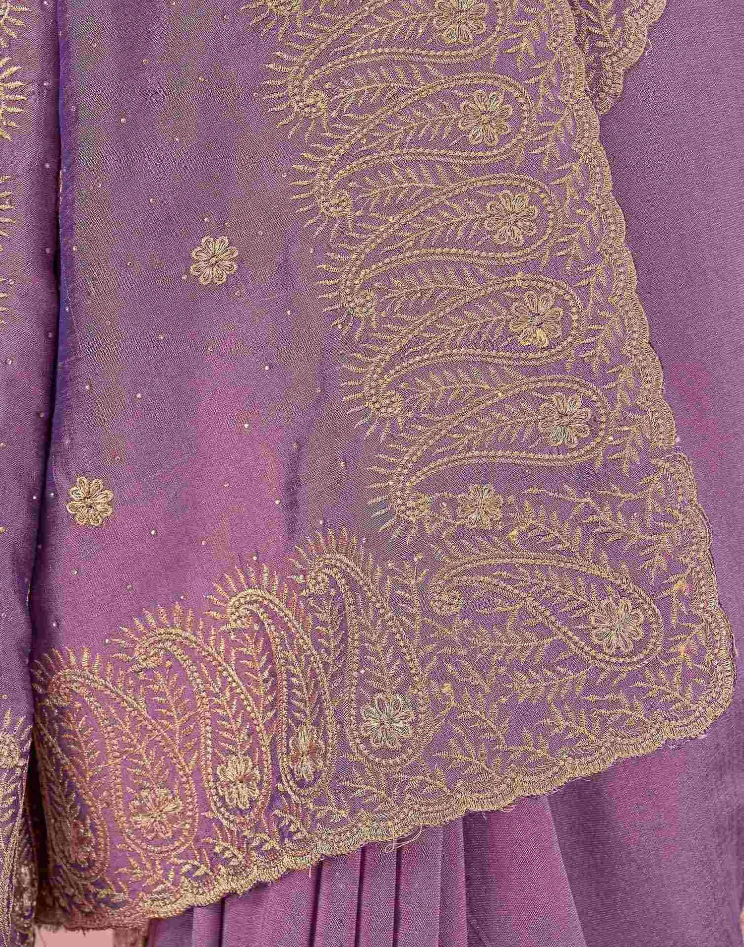 Dusty Lavender Silk Embroidery Swarovski Saree