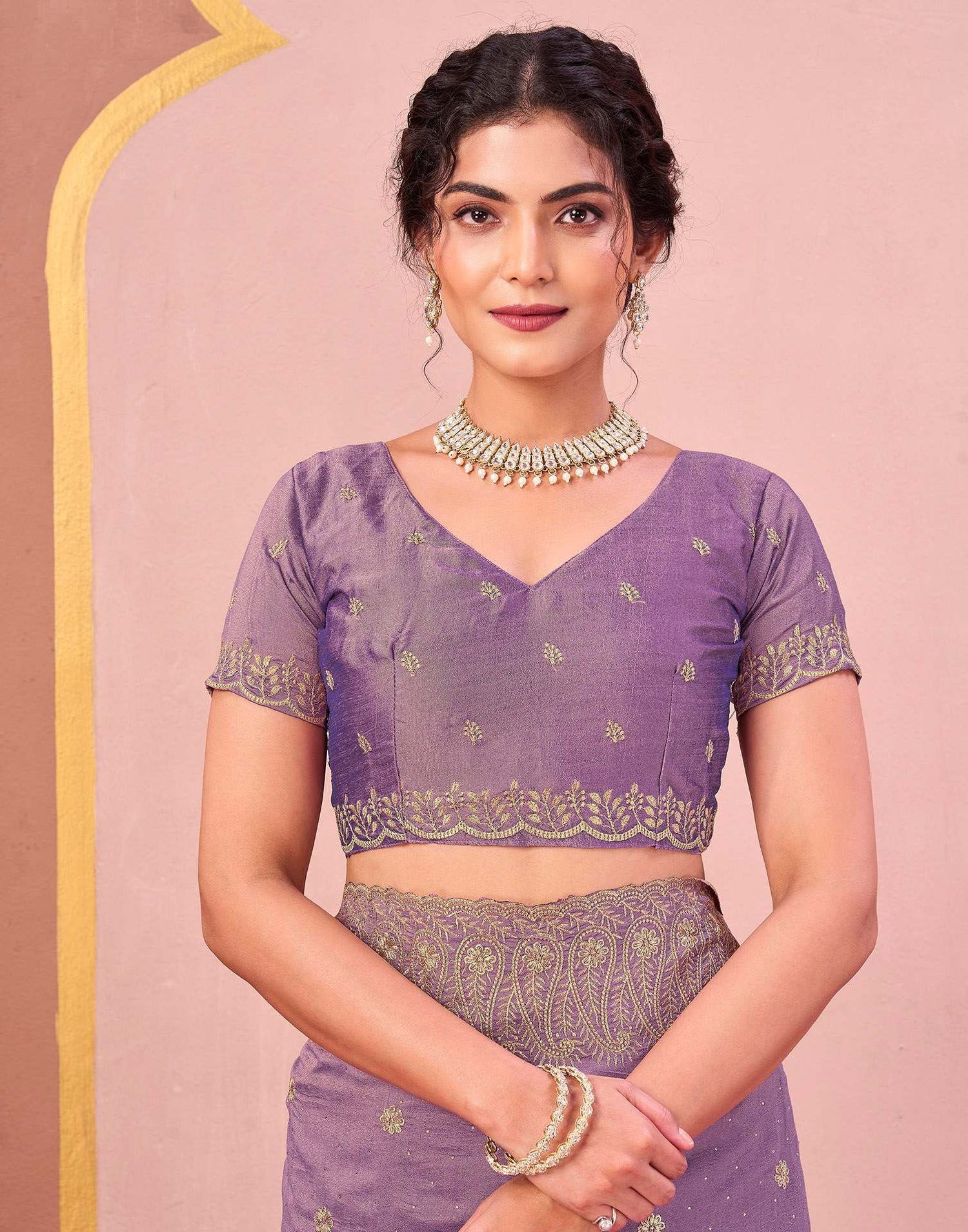 Dusty Lavender Silk Embroidery Swarovski Saree