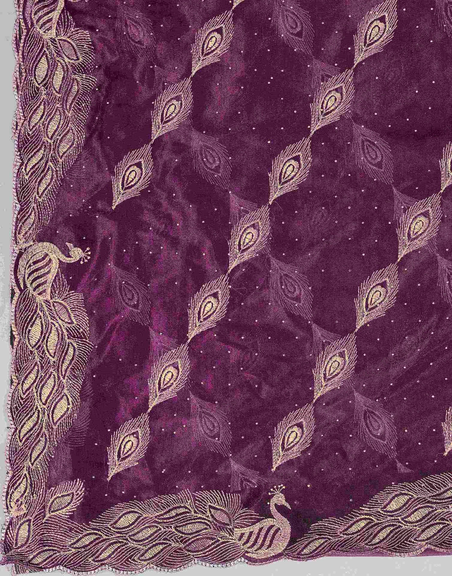 Dark Purple Shimmer Net Embroidery Swarovski Saree