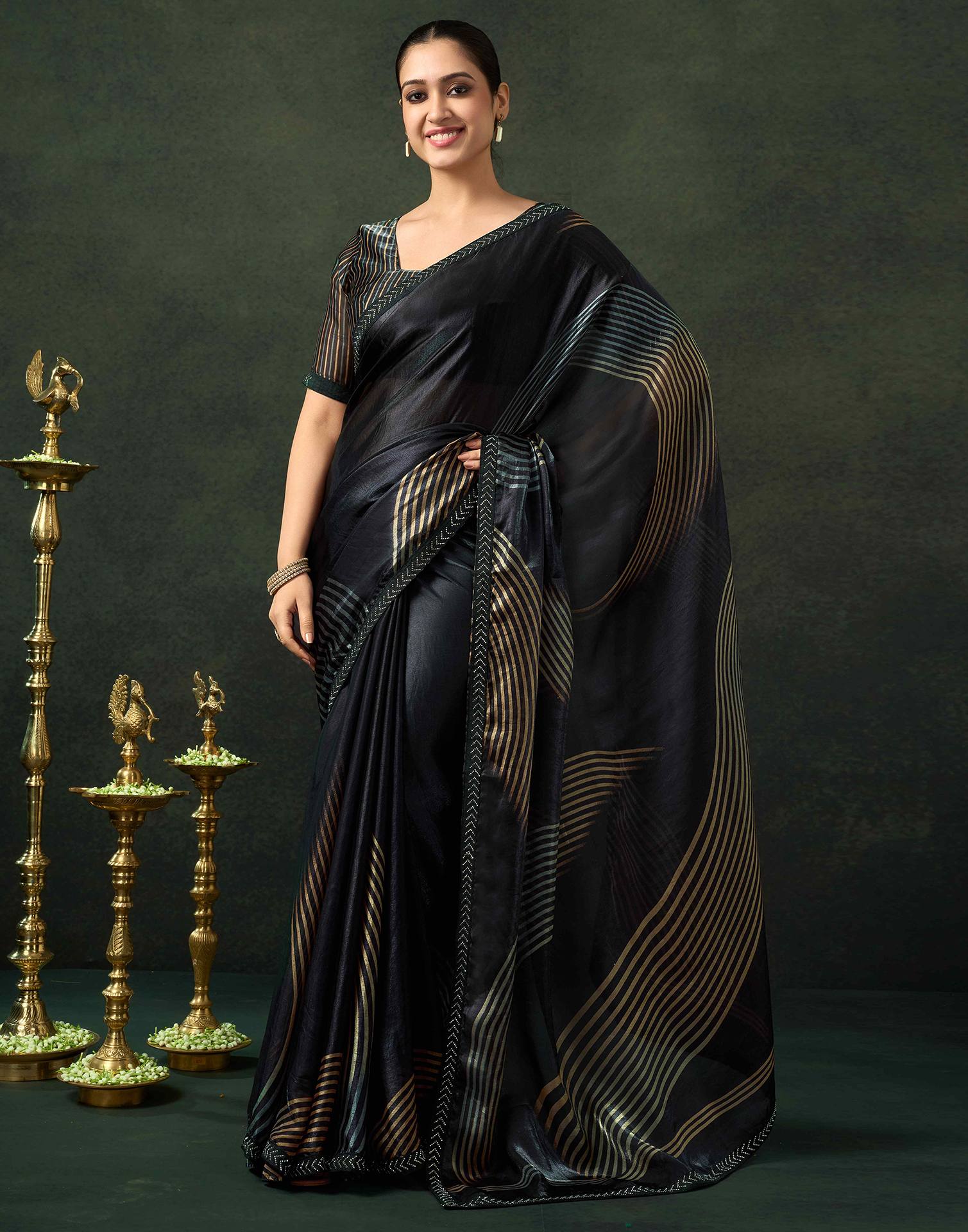 Black Organza Printed Swarovski Saree
