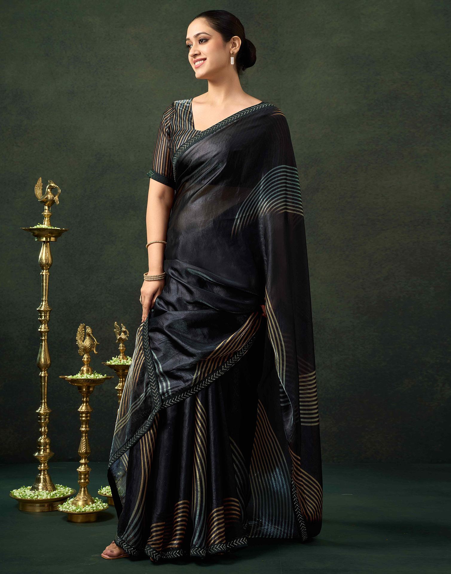 Black Organza Printed Swarovski Saree