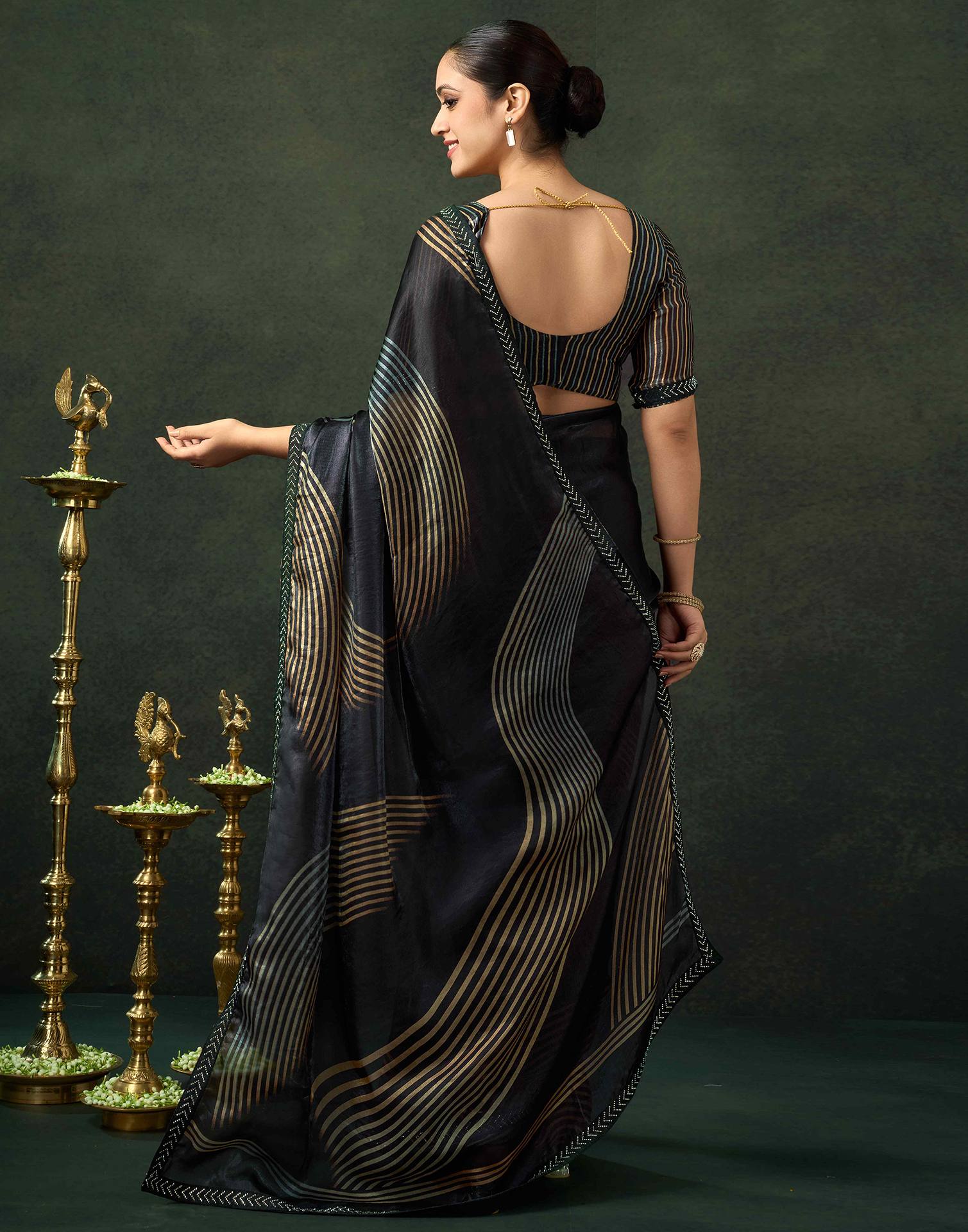 Black Organza Printed Swarovski Saree