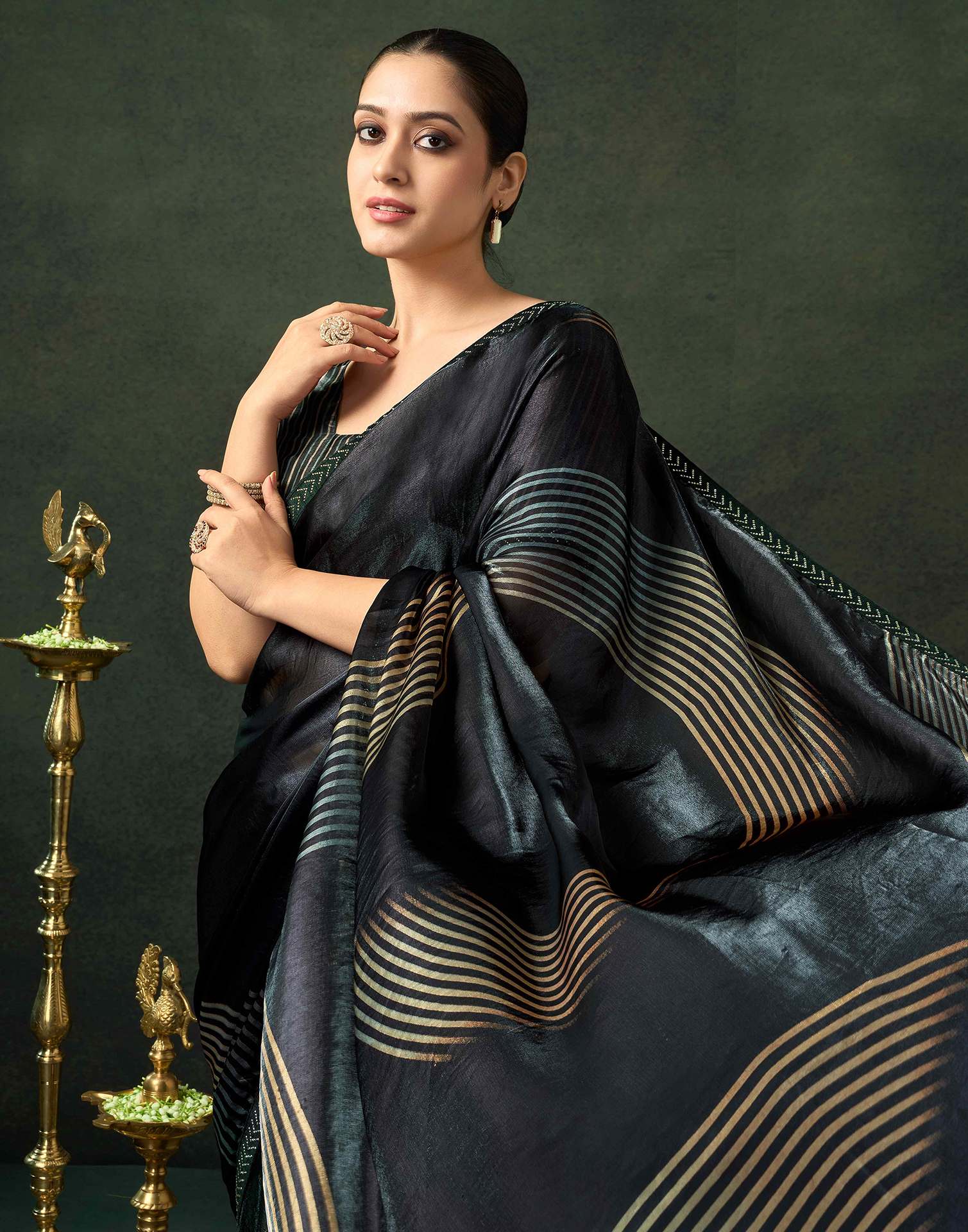 Black Organza Printed Swarovski Saree