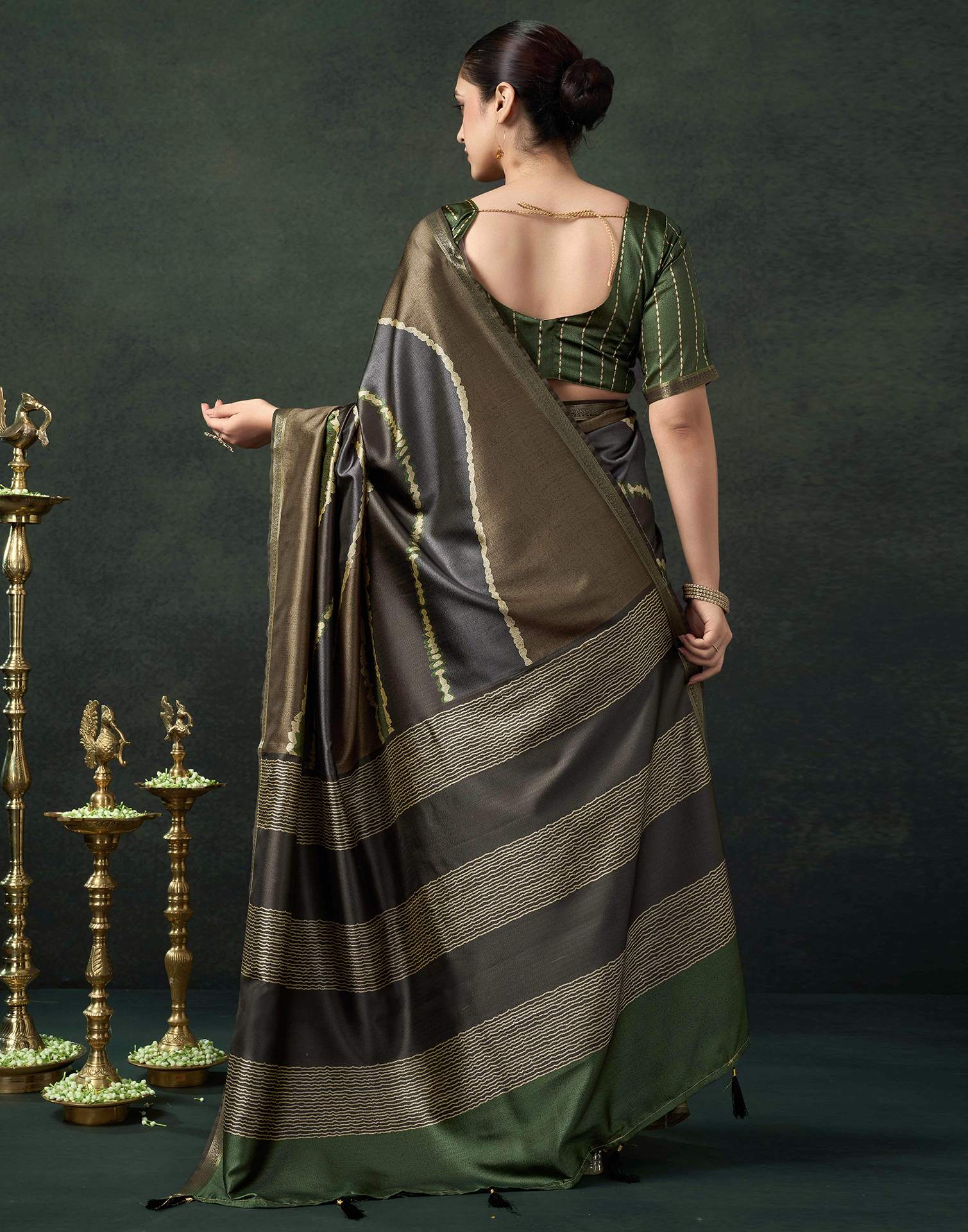 Khaki Silk Printed Saree
