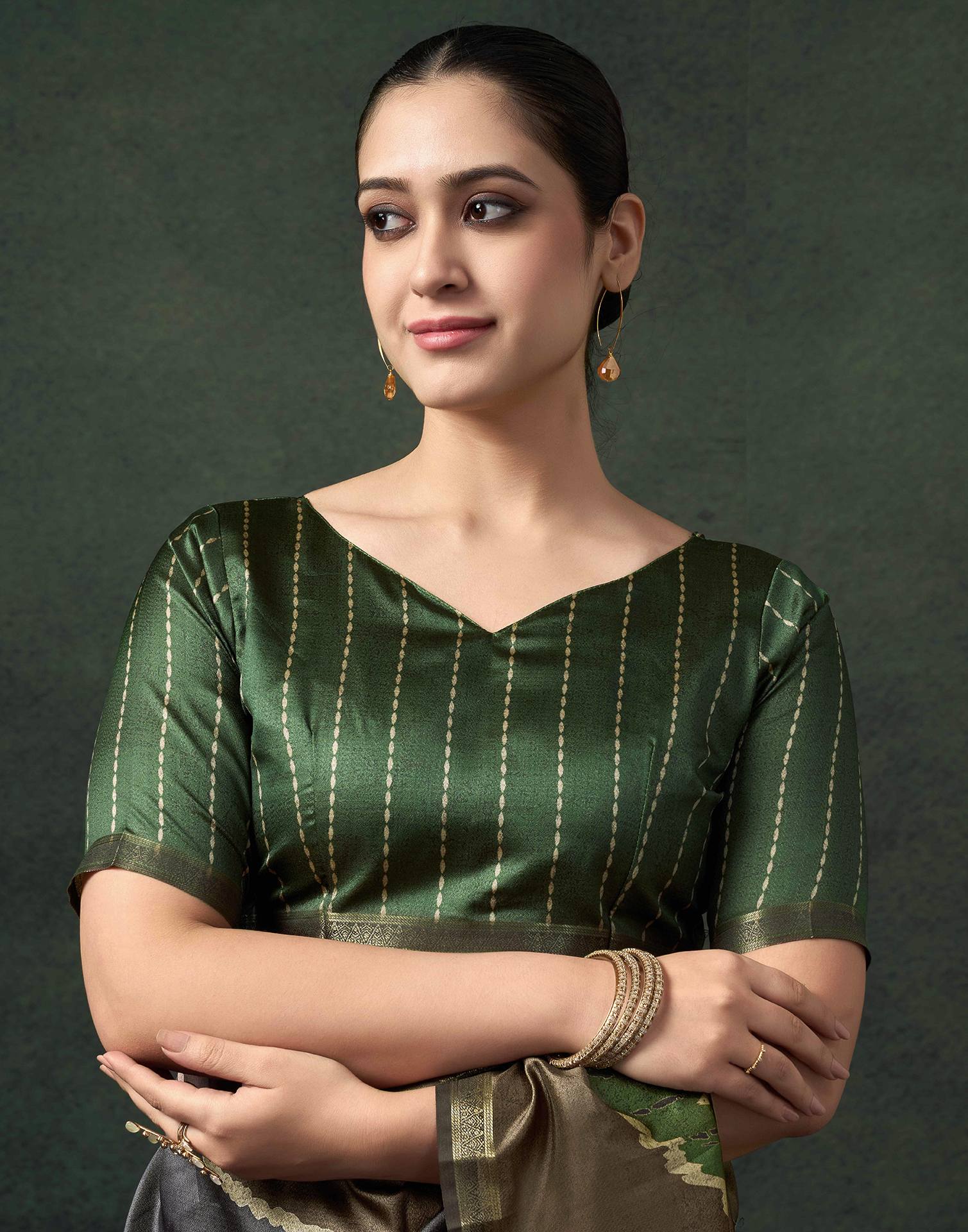Khaki Silk Printed Saree