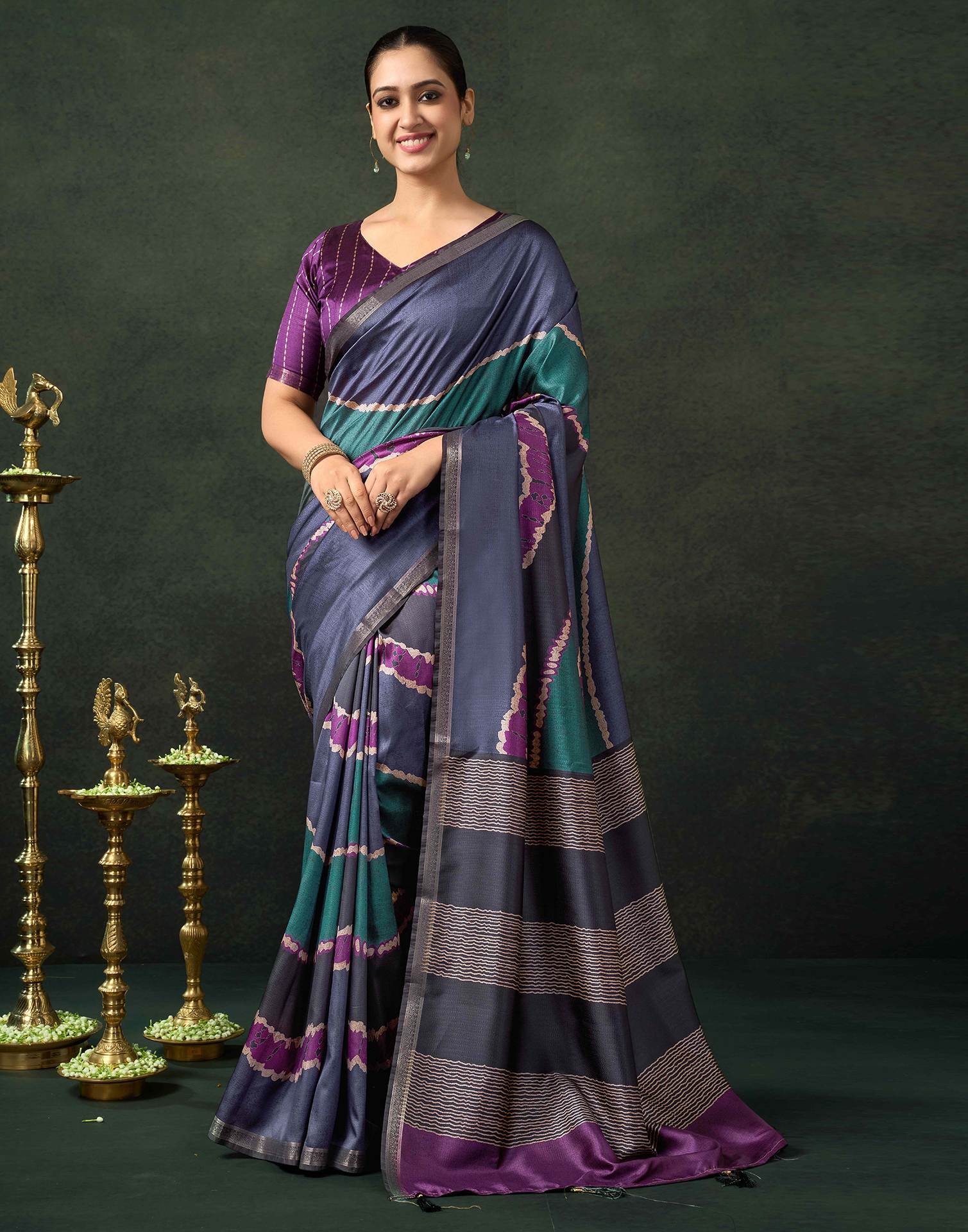Dusty Purple Silk Printed Saree