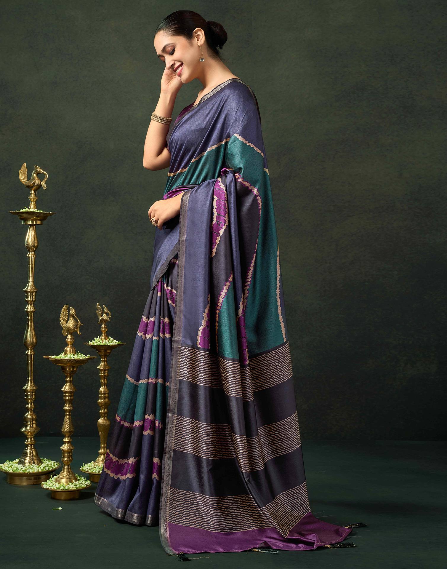 Dusty Purple Silk Printed Saree