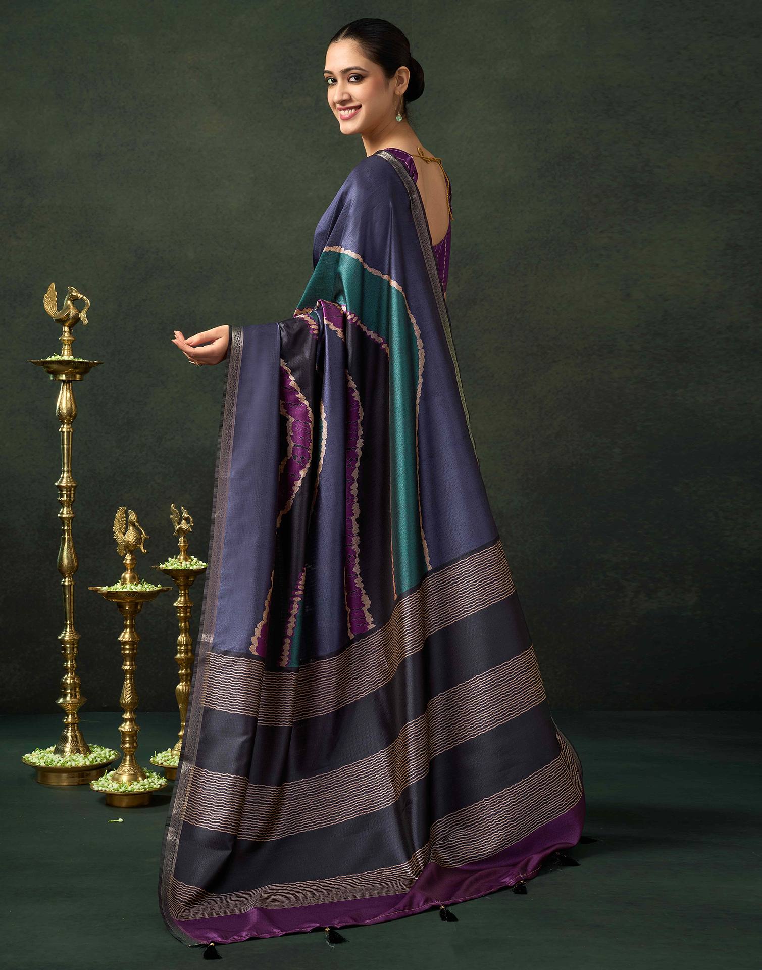 Dusty Purple Silk Printed Saree