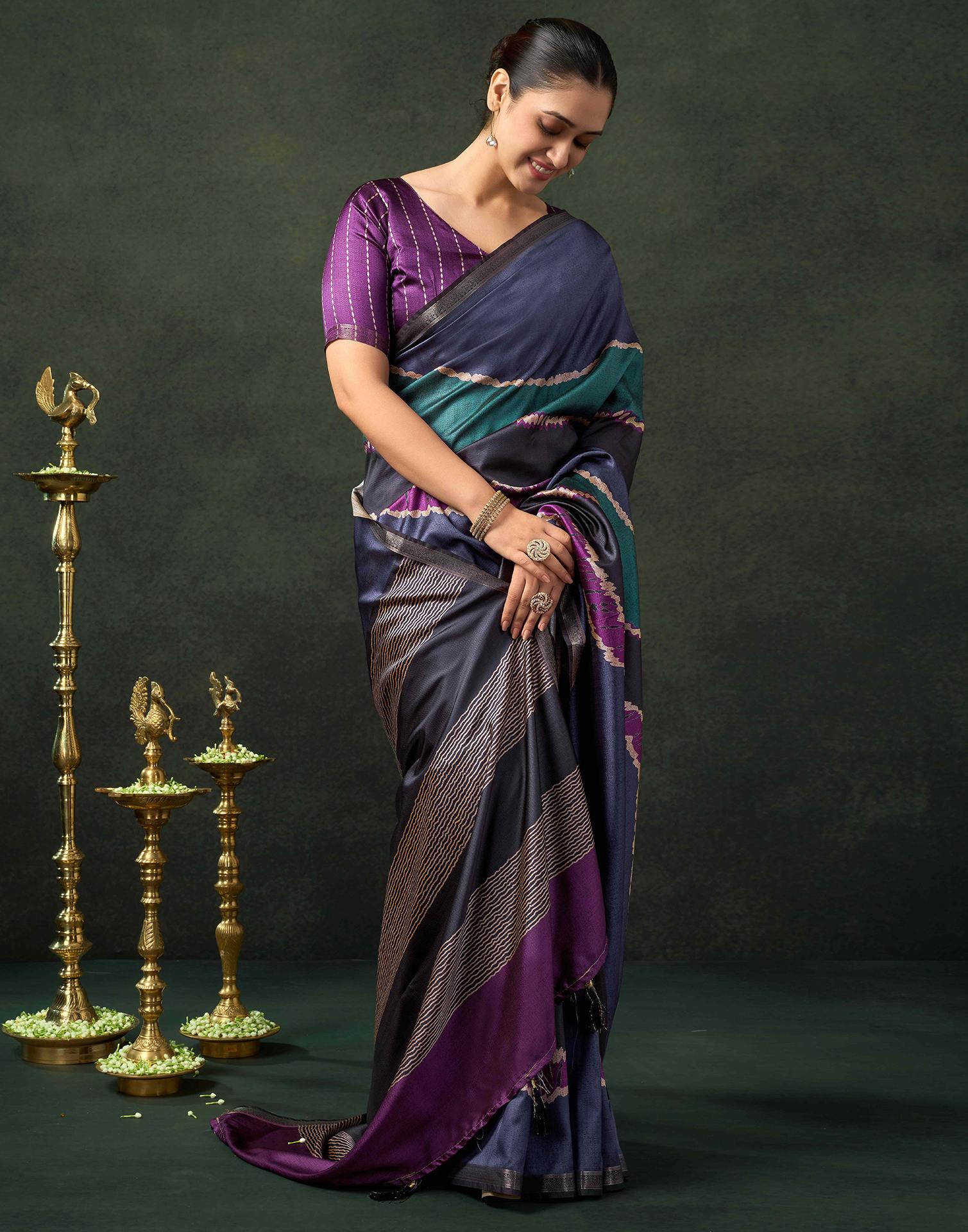 Dusty Purple Silk Printed Saree