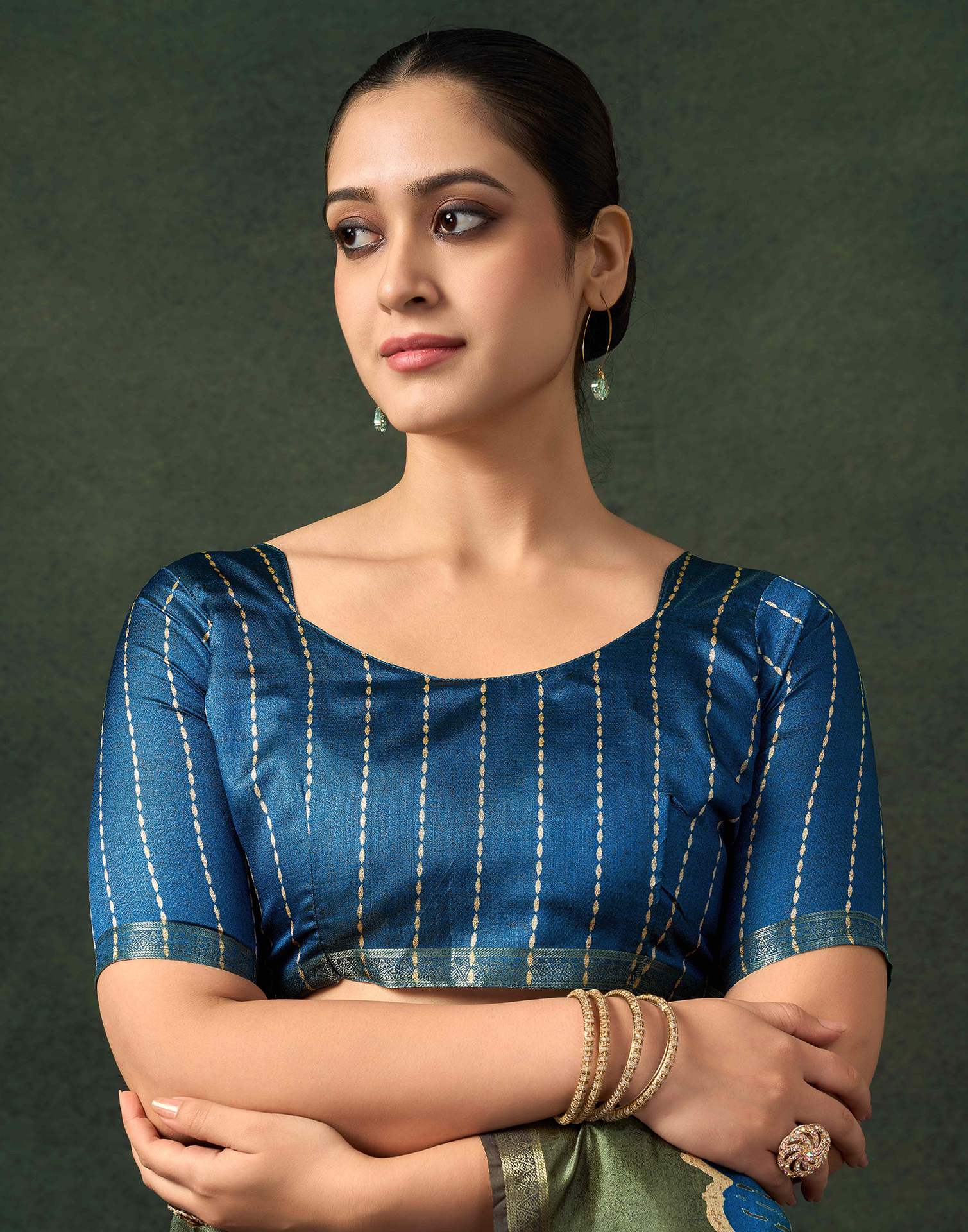 Olive Green Silk Printed Saree