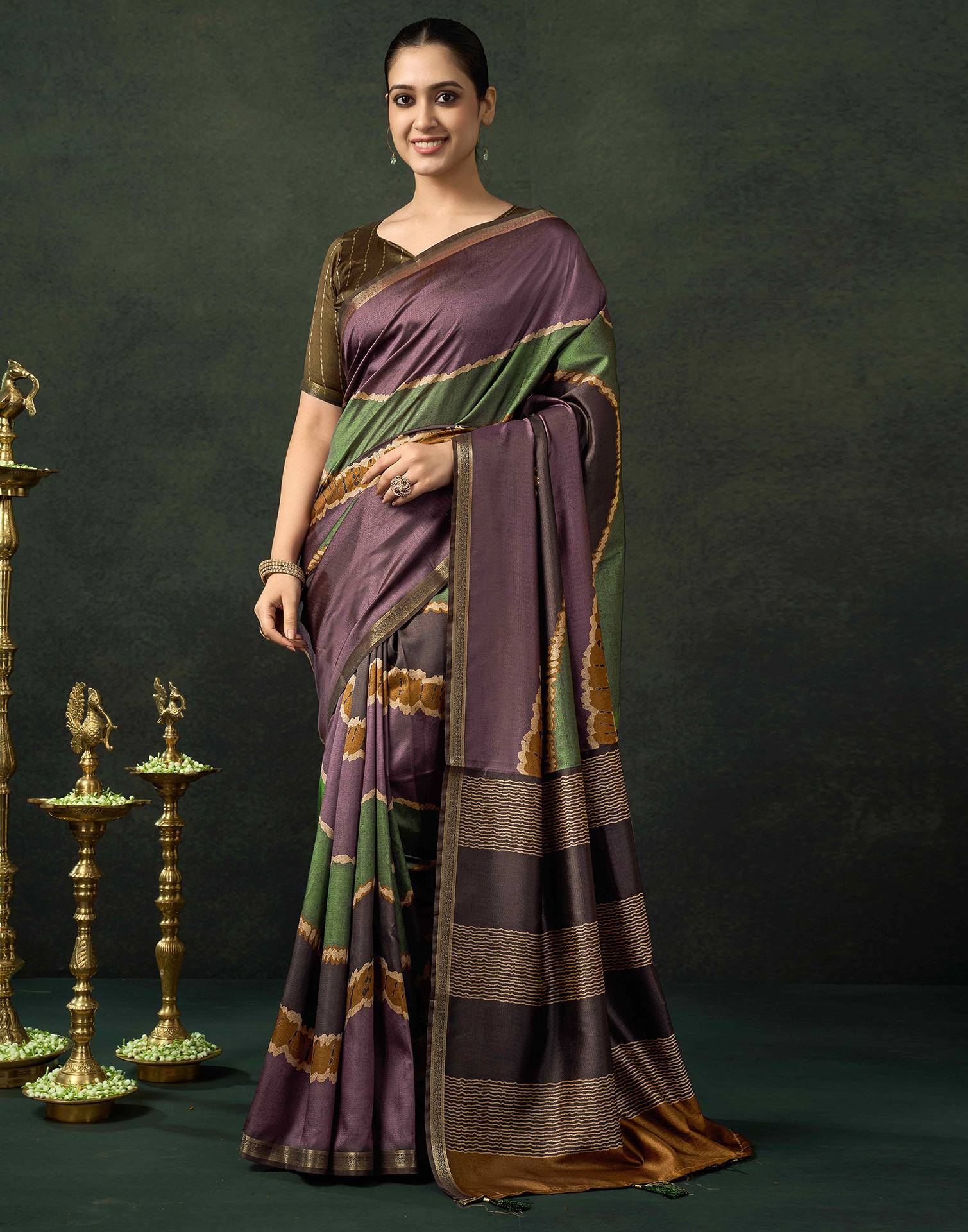 Dark Mauve Silk Printed Saree