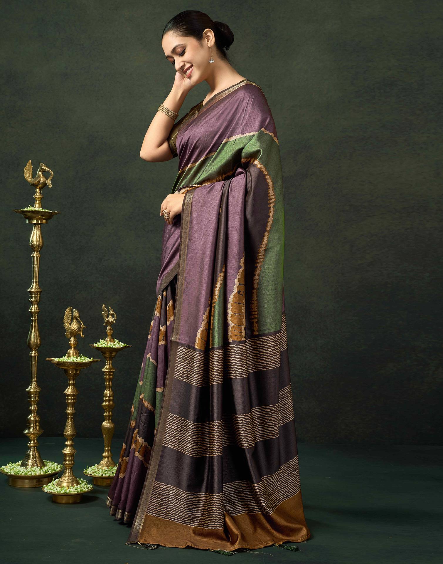 Dark Mauve Silk Printed Saree