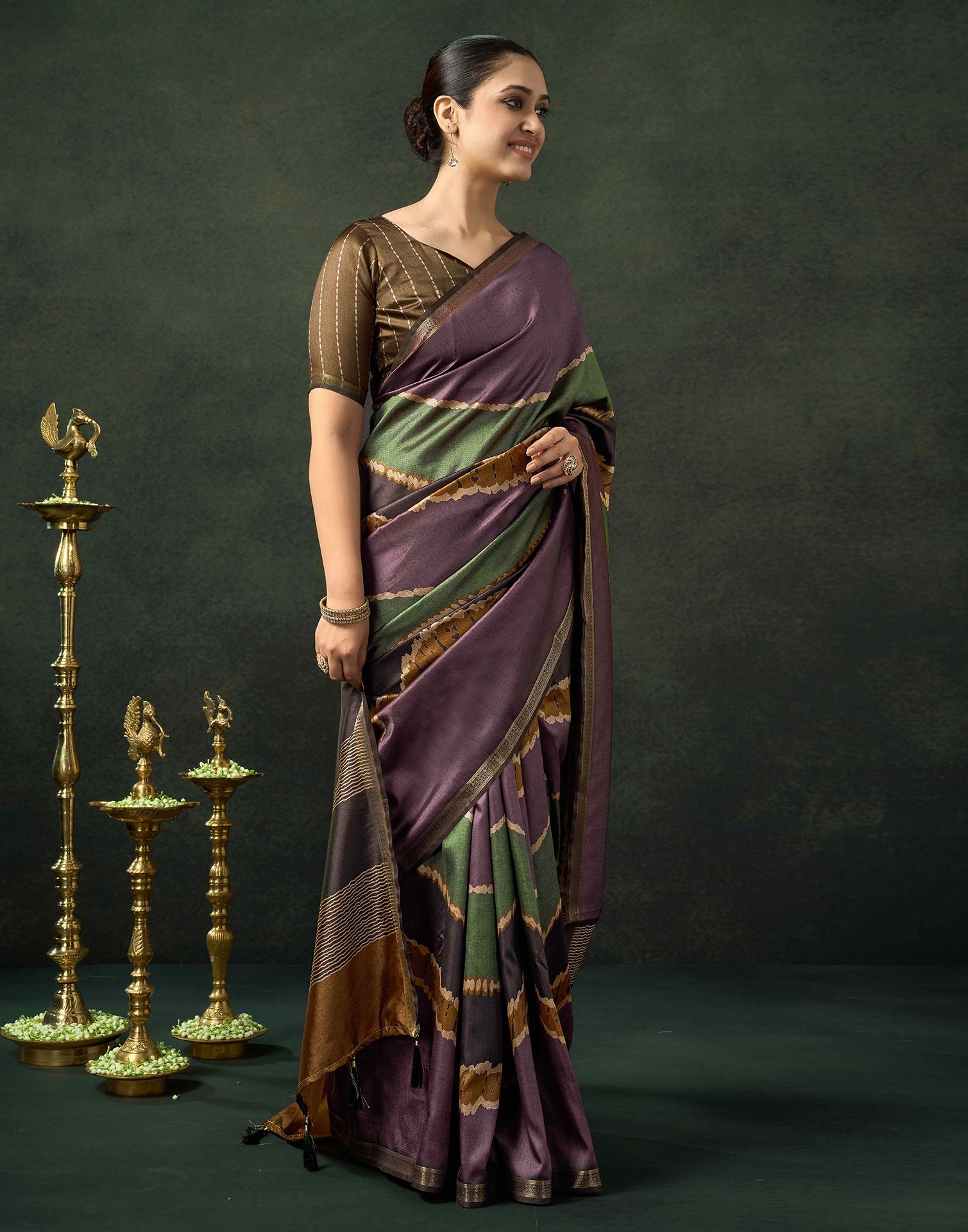 Dark Mauve Silk Printed Saree