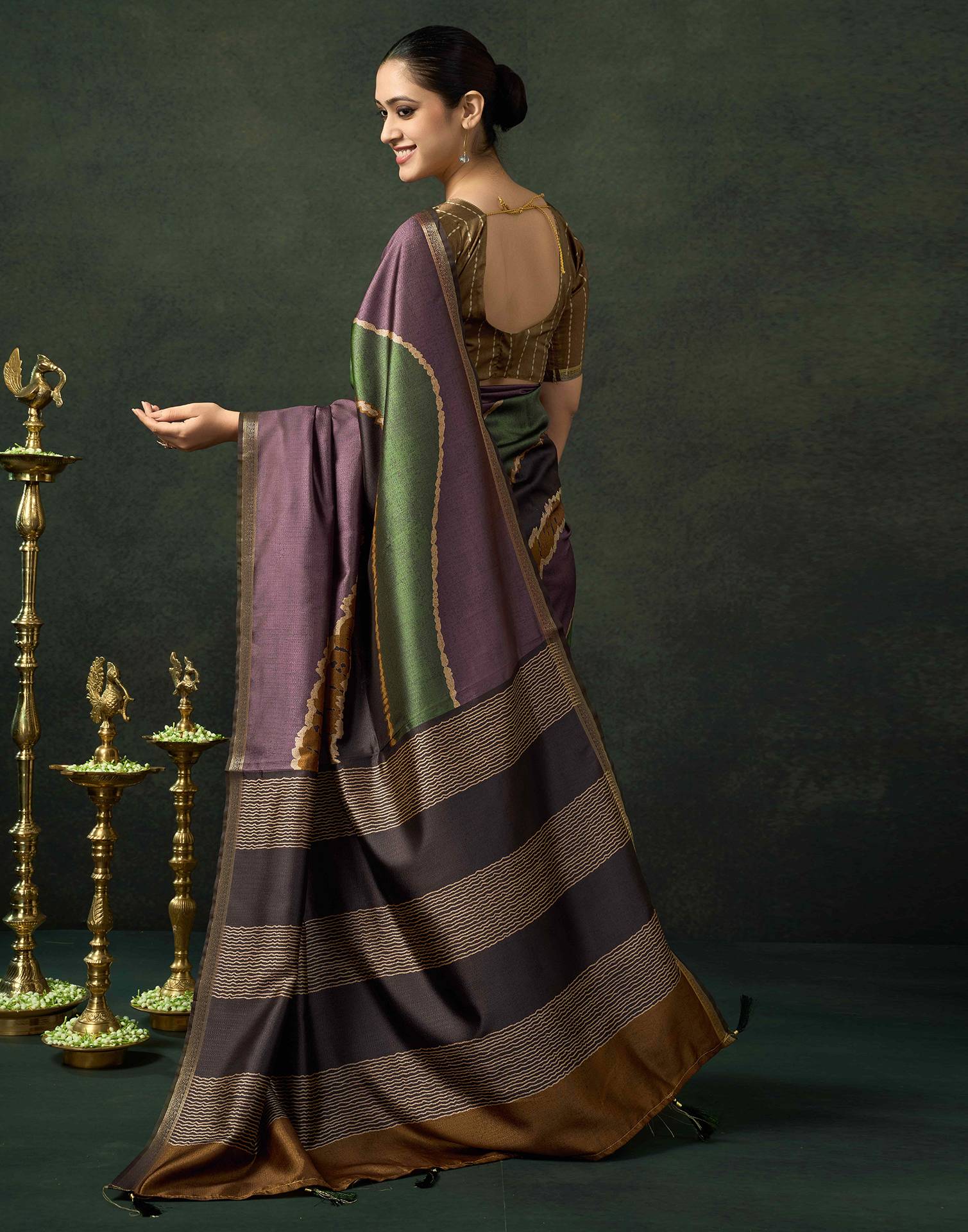 Dark Mauve Silk Printed Saree