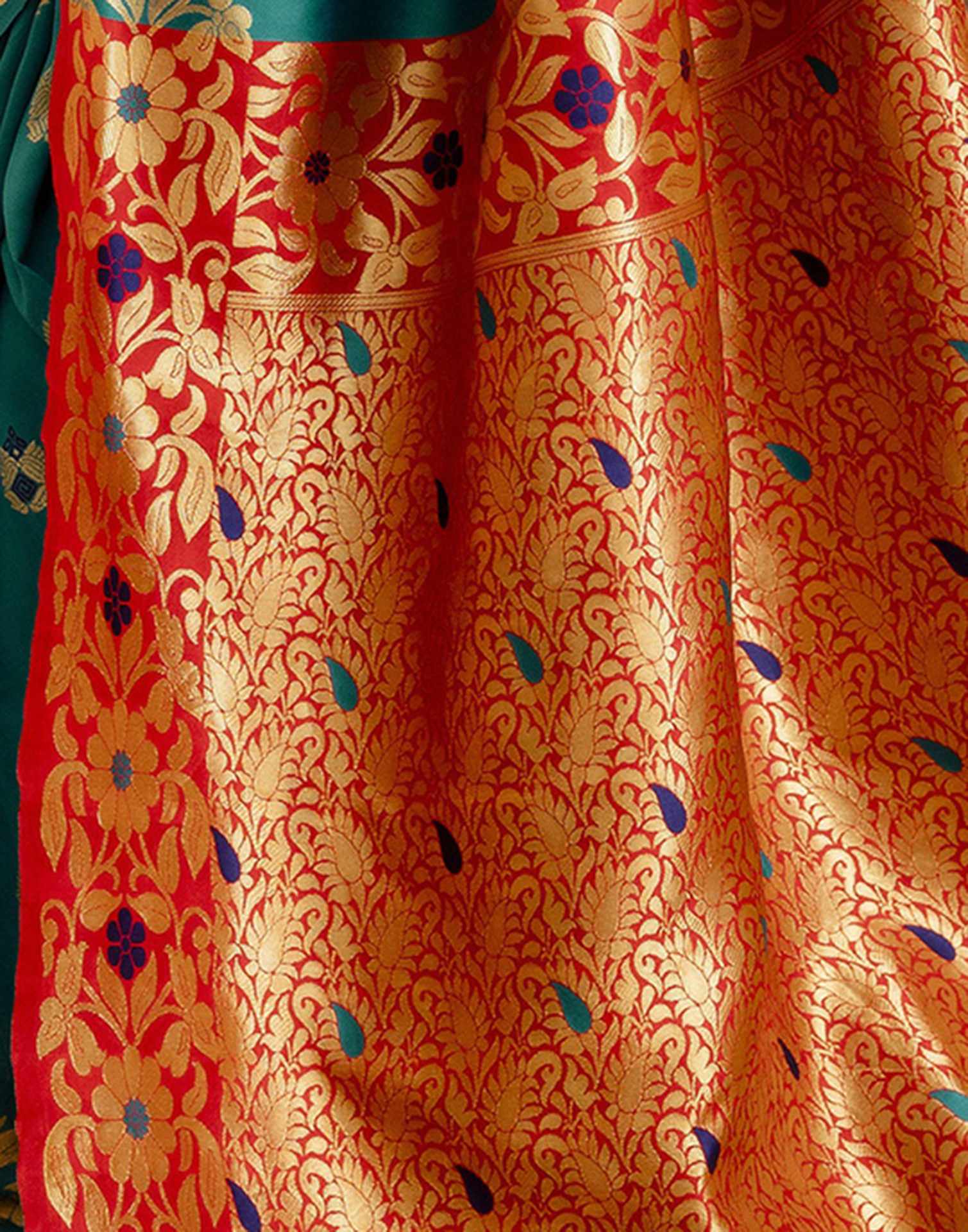Teal Green Silk Woven Saree