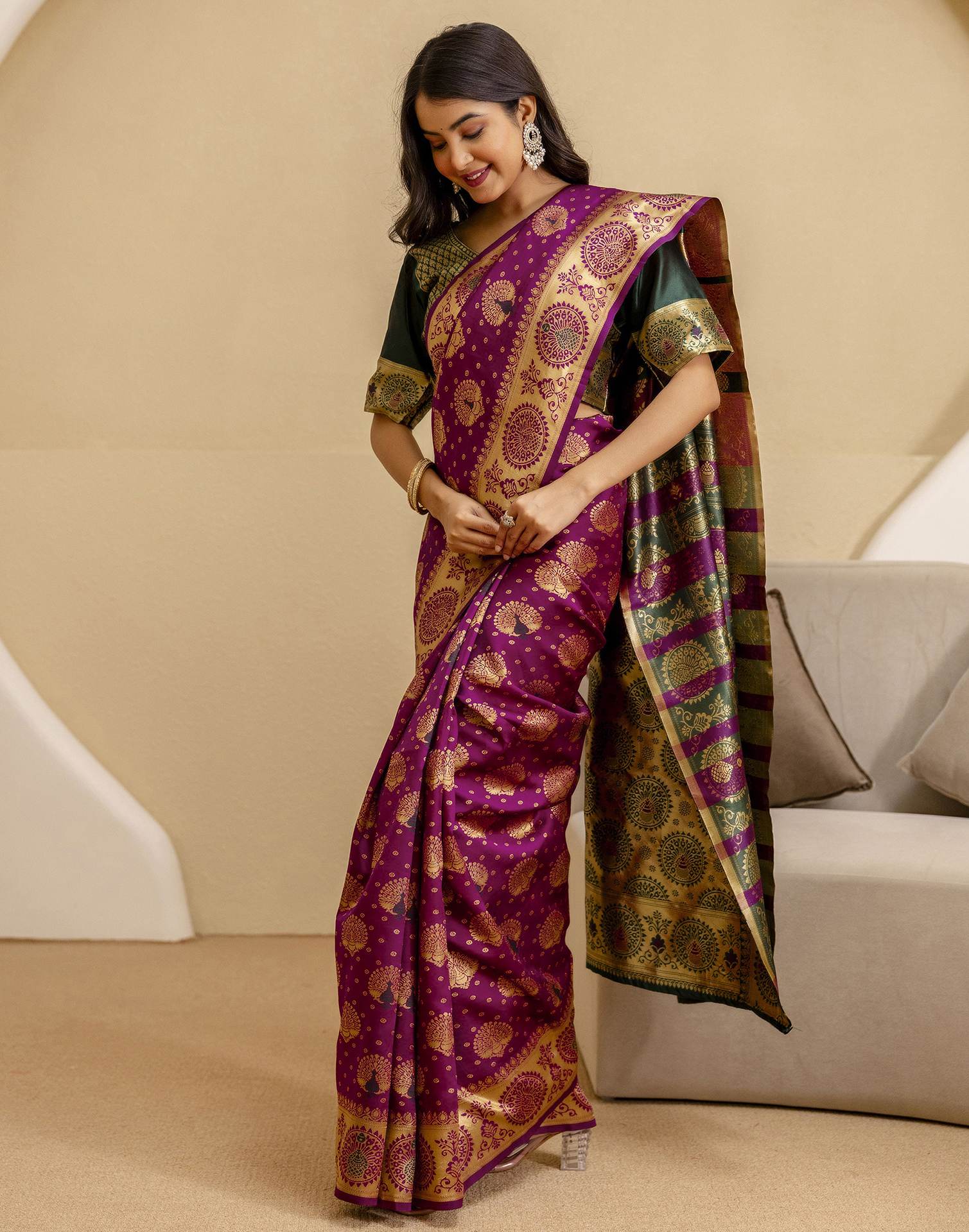 Dark Purple Silk Woven Banarasi Saree