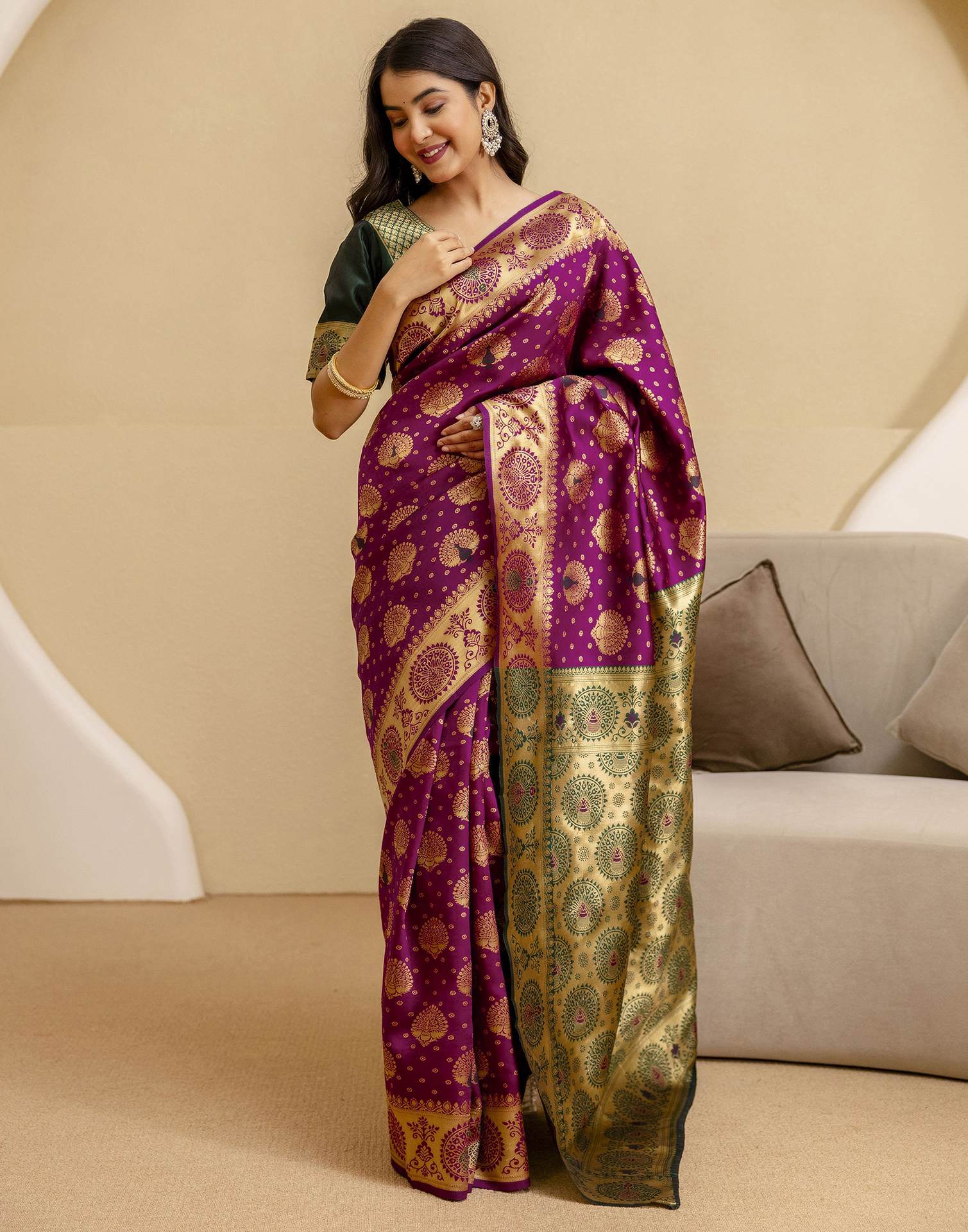 Dark Purple Silk Woven Banarasi Saree