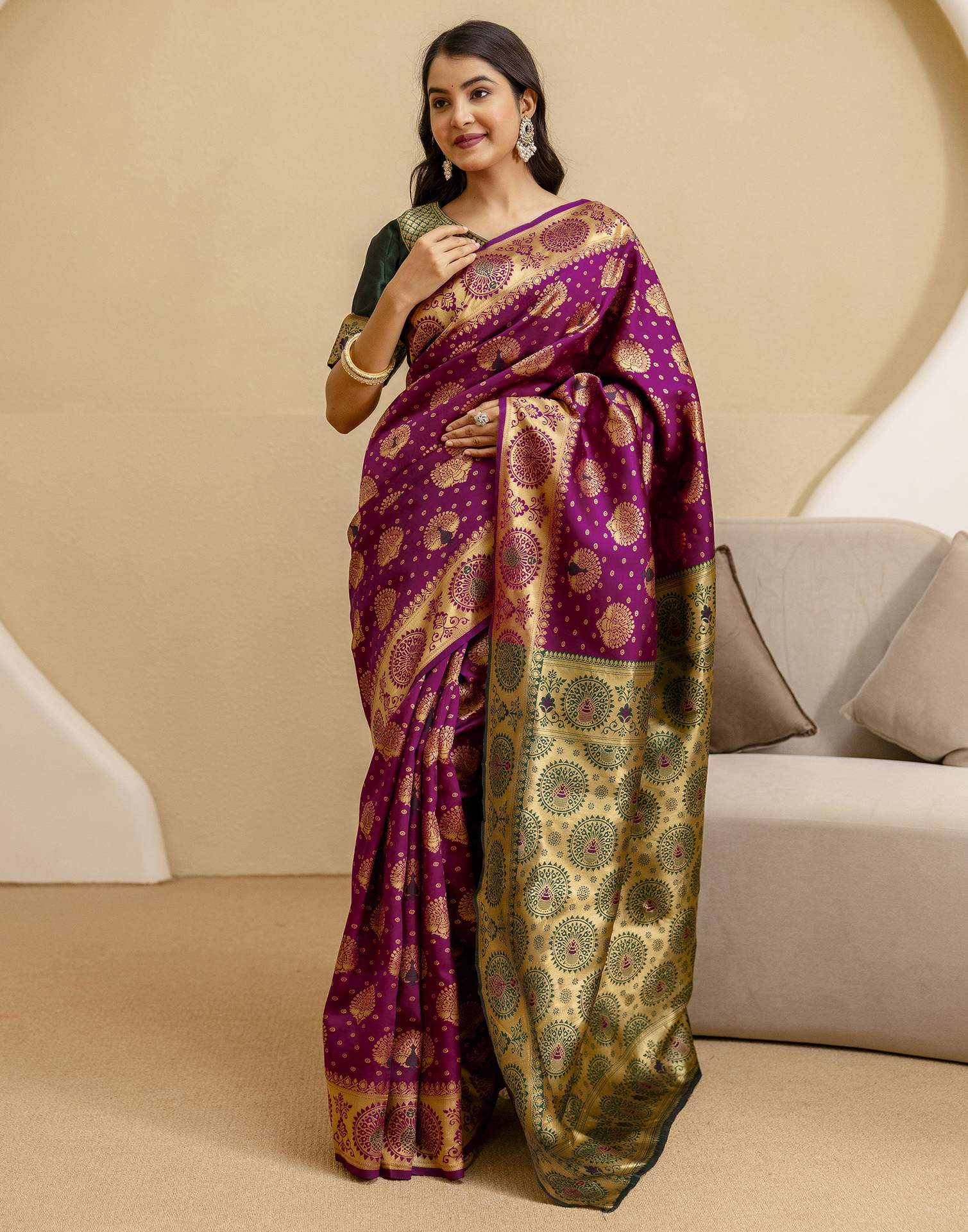 Dark Purple Silk Woven Banarasi Saree