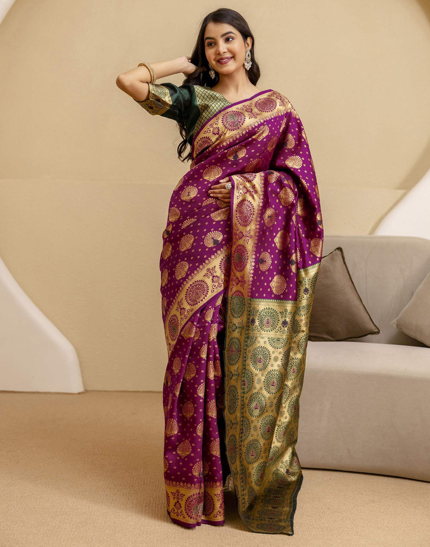 Dark Purple Silk Woven Banarasi Saree