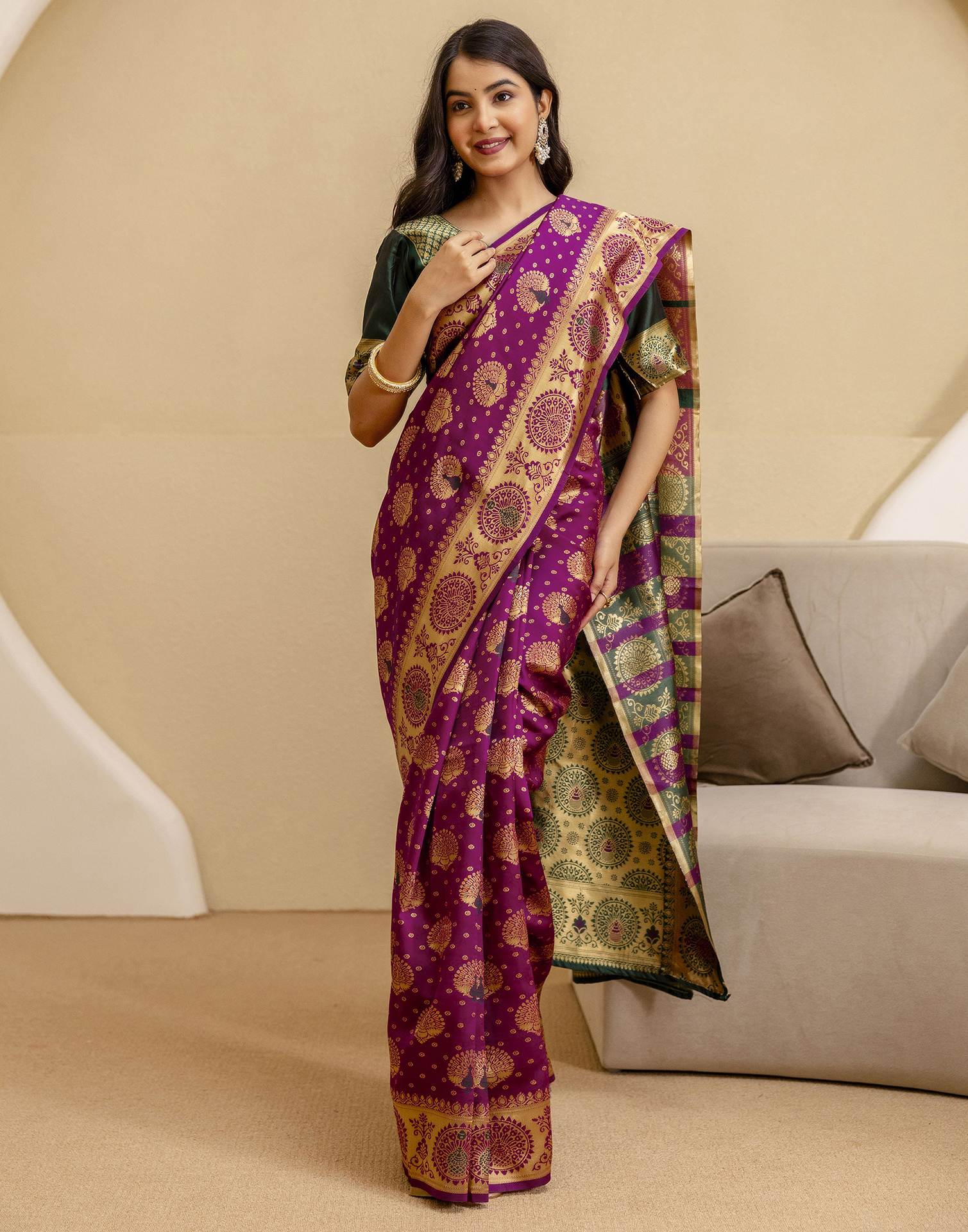 Dark Purple Silk Woven Banarasi Saree