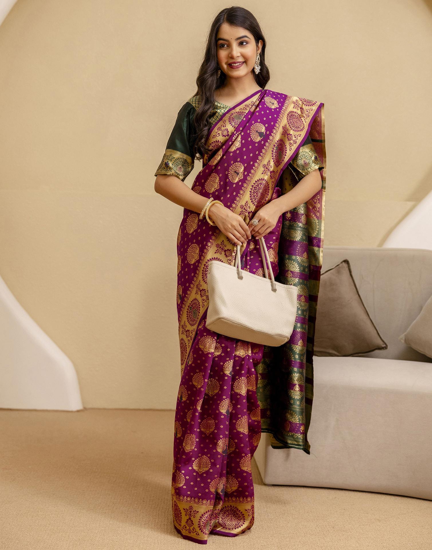 Dark Purple Silk Woven Banarasi Saree