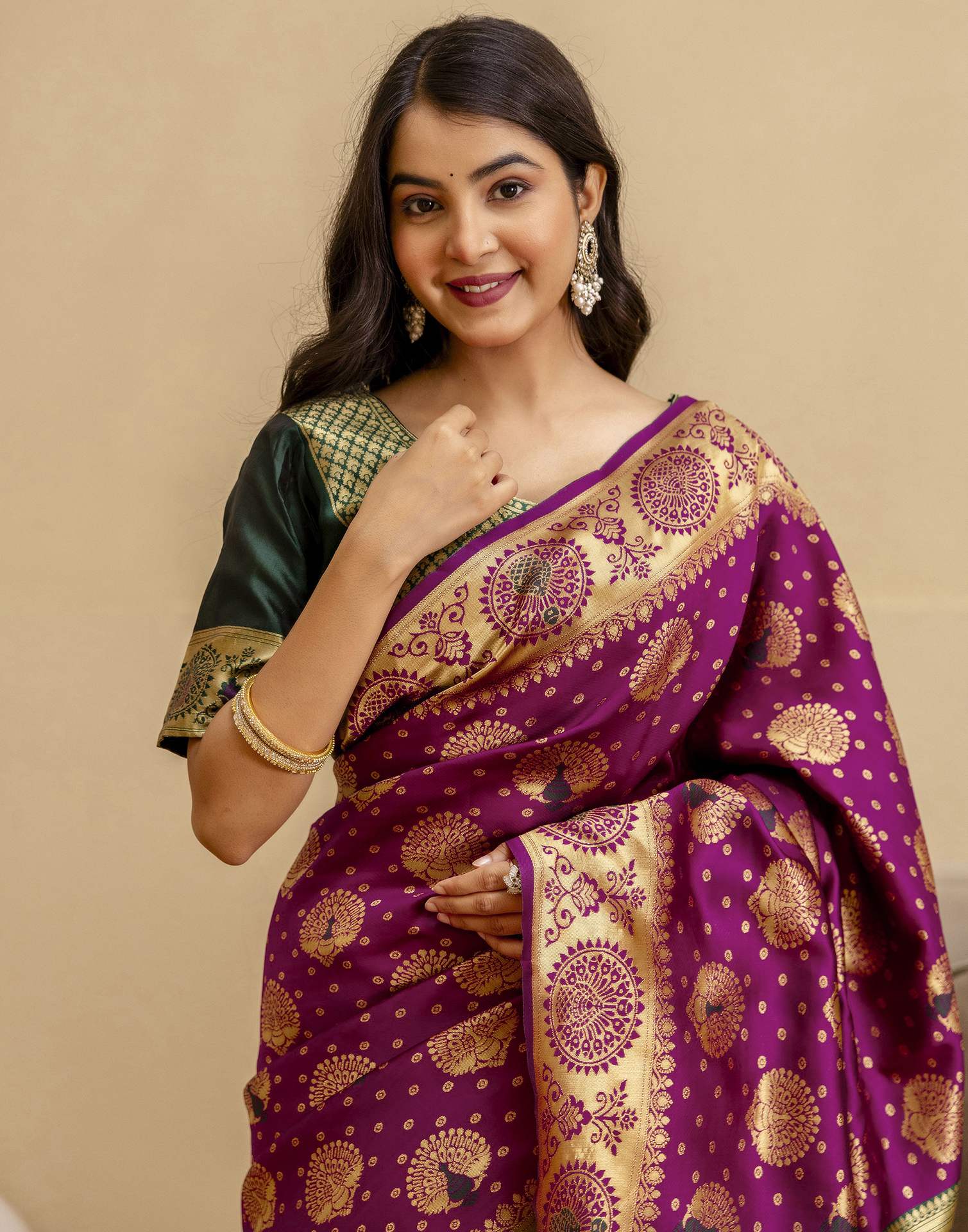 Dark Purple Silk Woven Banarasi Saree