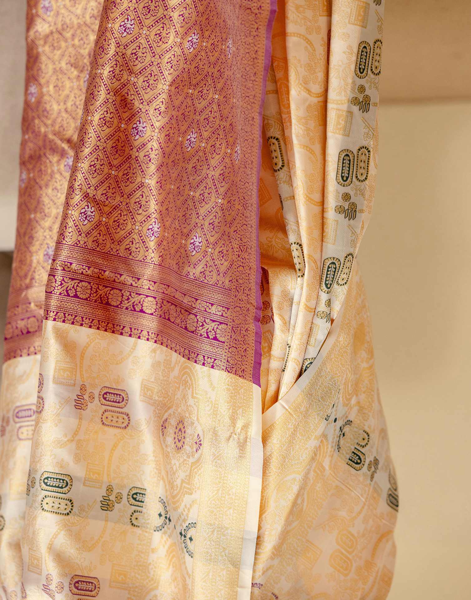 Off White Silk Woven Saree