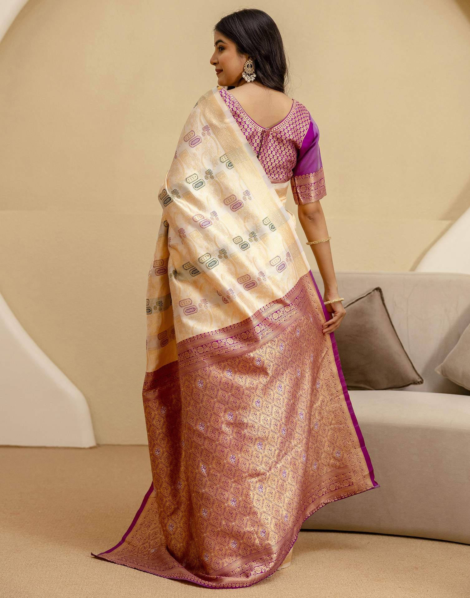 Off White Silk Woven Saree