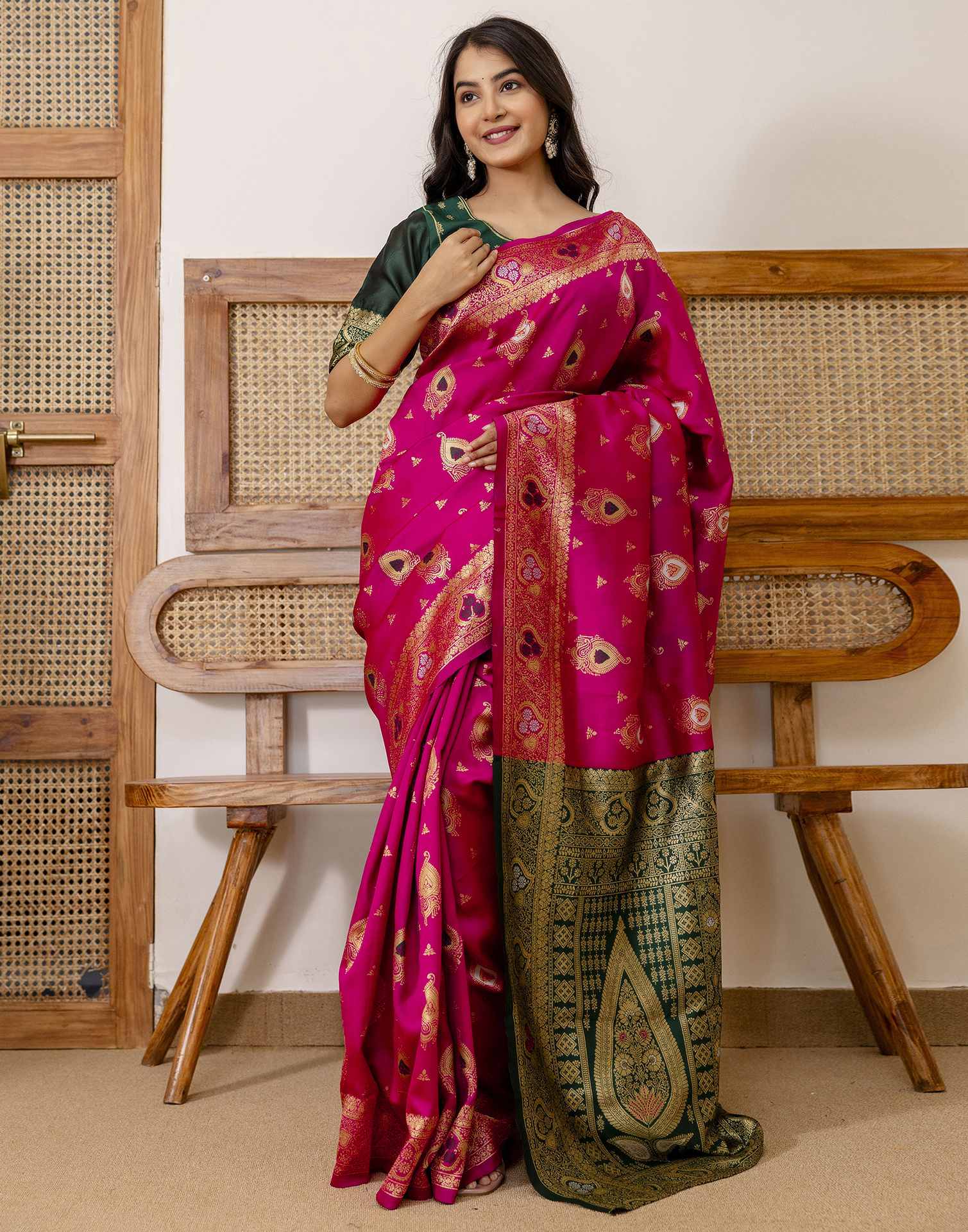 Rani Pink Silk Woven Banarasi Saree