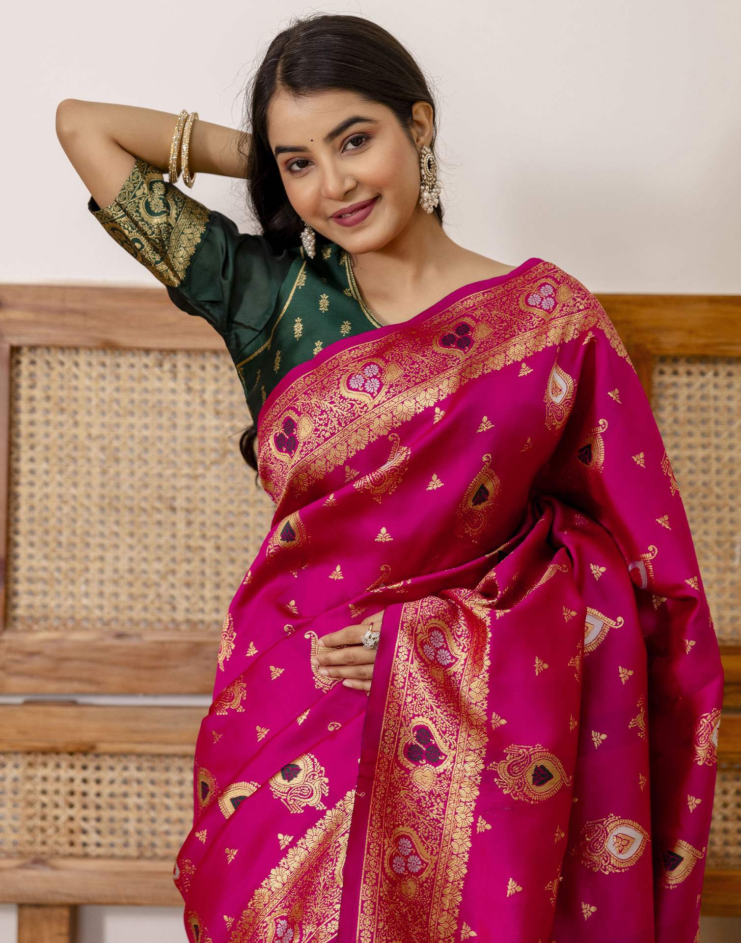Rani Pink Silk Woven Banarasi Saree