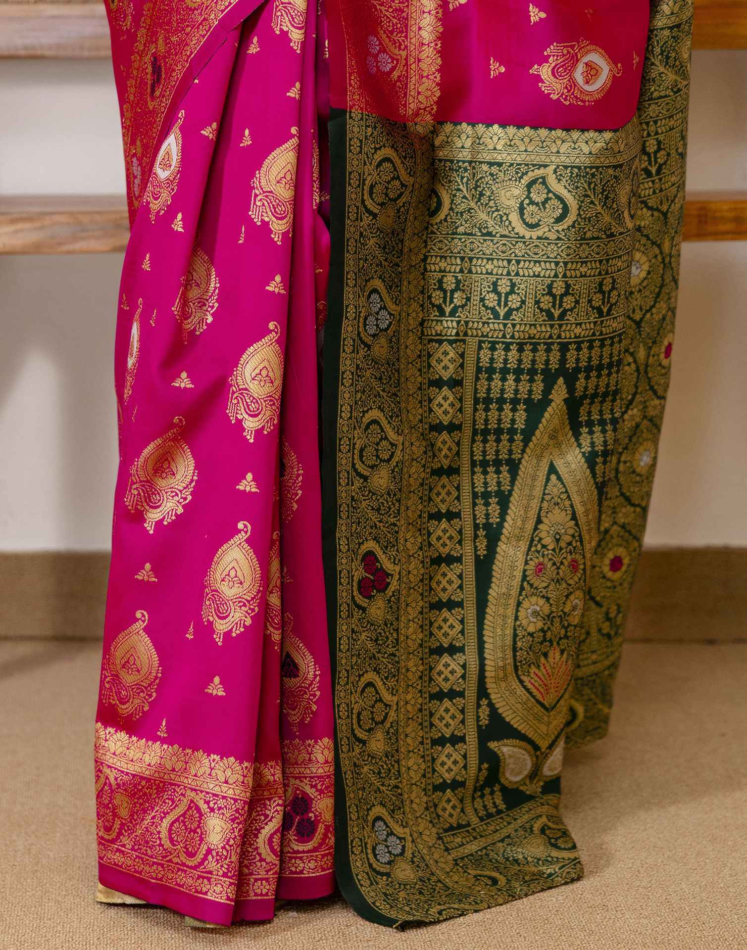 Rani Pink Silk Woven Banarasi Saree