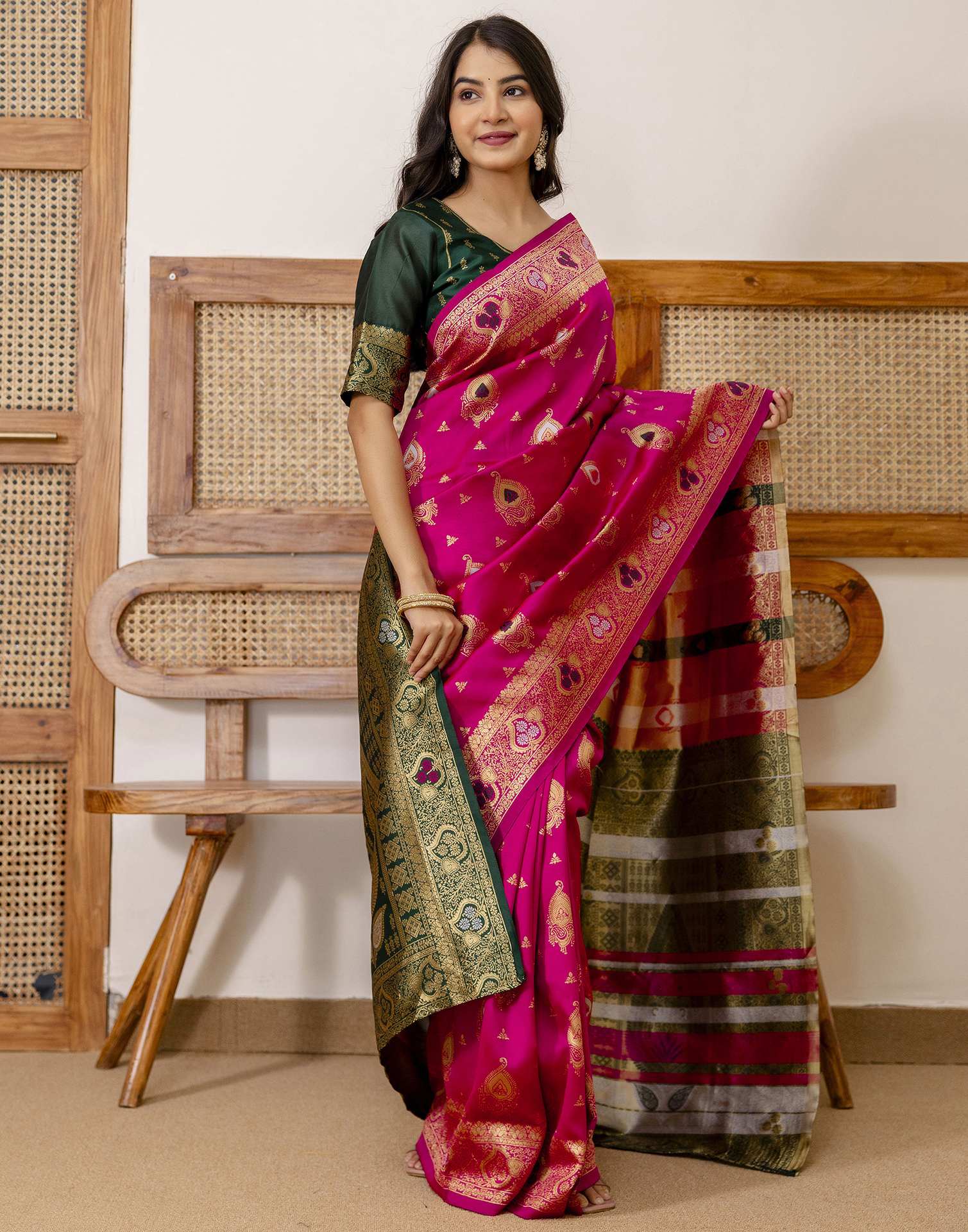 Rani Pink Silk Woven Banarasi Saree