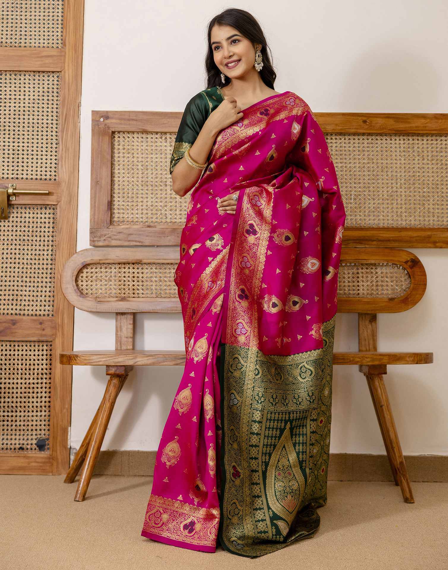 Rani Pink Silk Woven Banarasi Saree