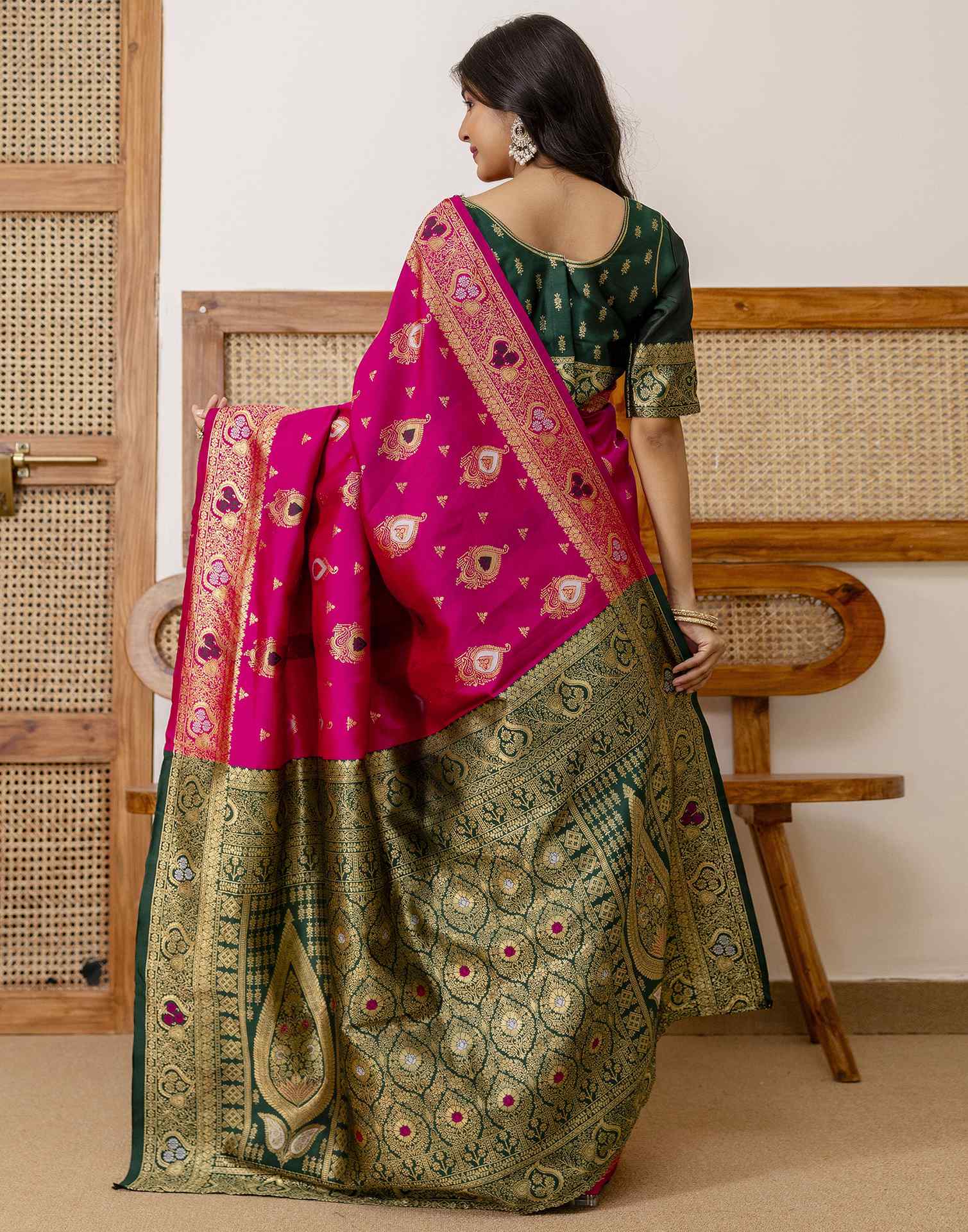 Rani Pink Silk Woven Banarasi Saree