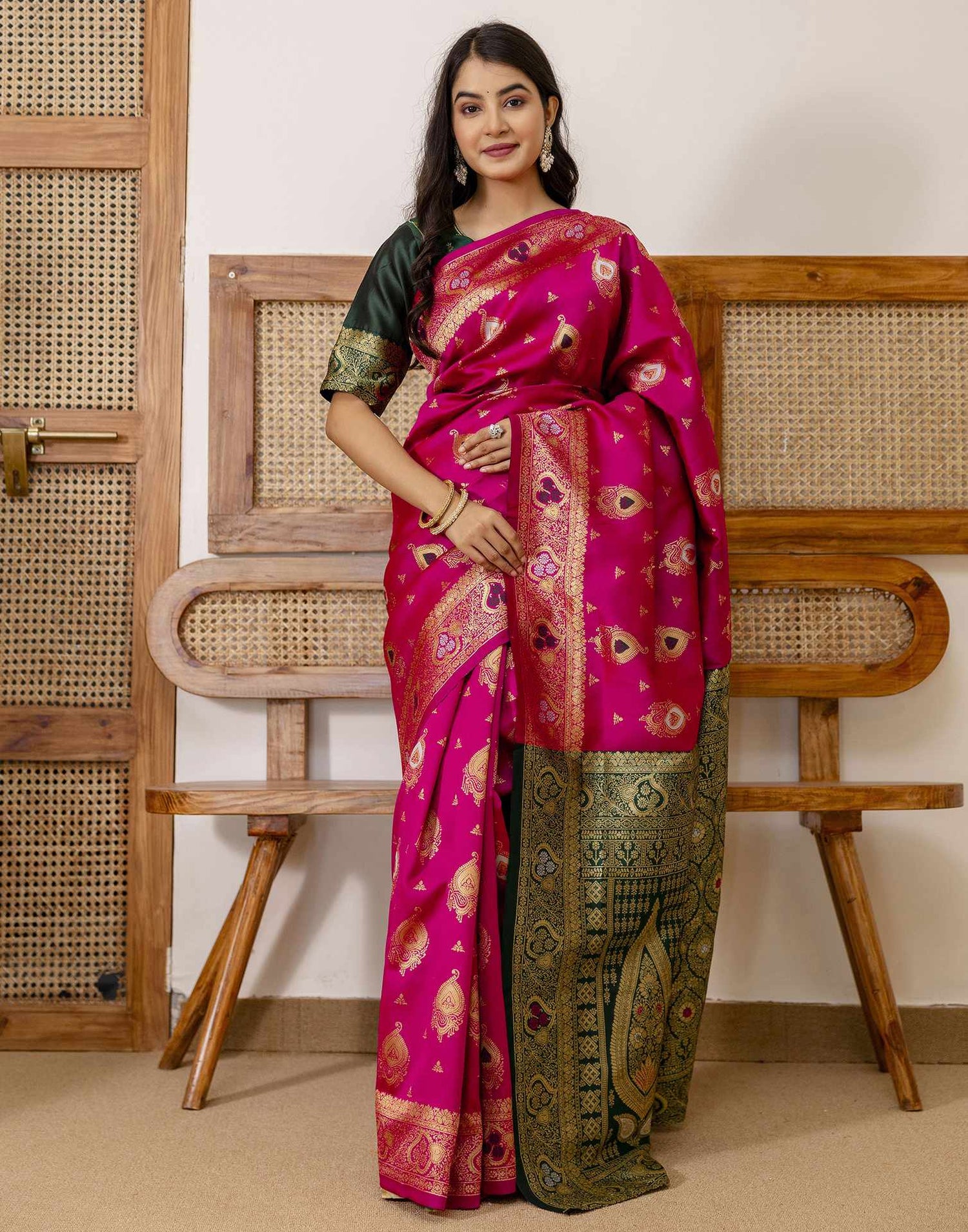 Rani Pink Silk Woven Banarasi Saree