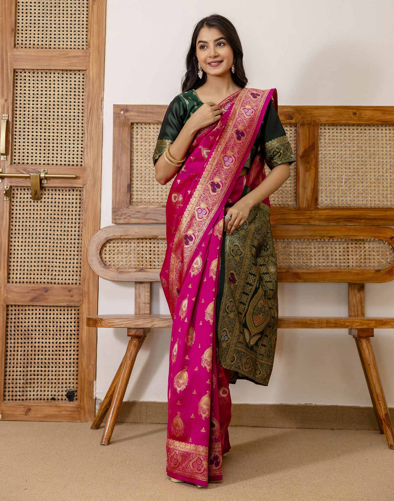 Rani Pink Silk Woven Banarasi Saree