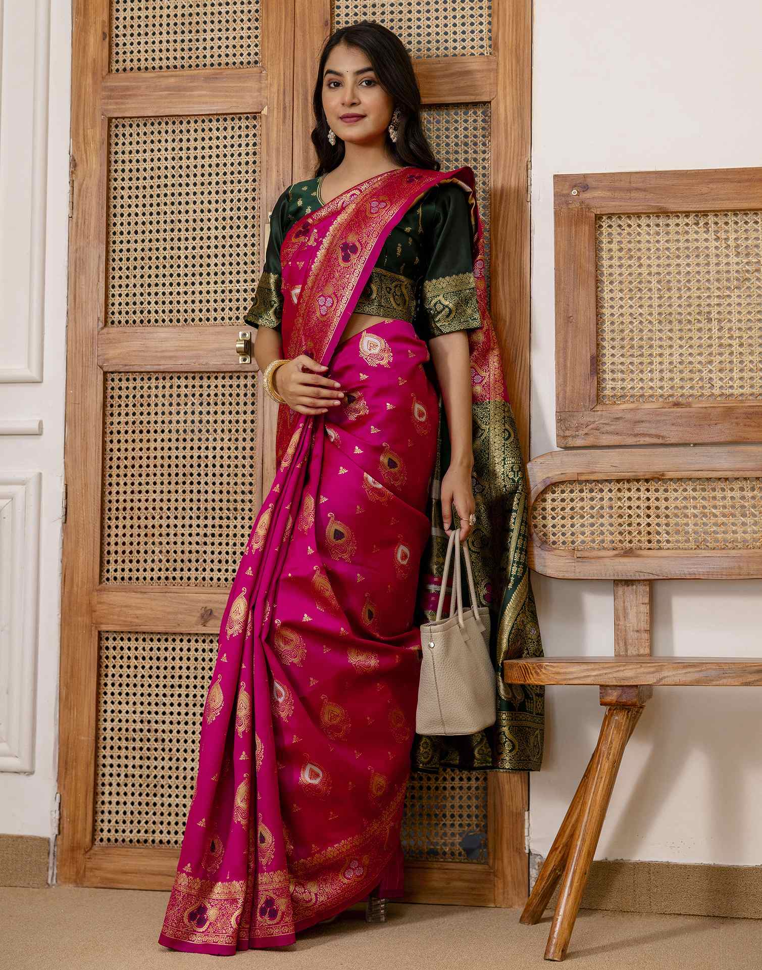 Rani Pink Silk Woven Banarasi Saree