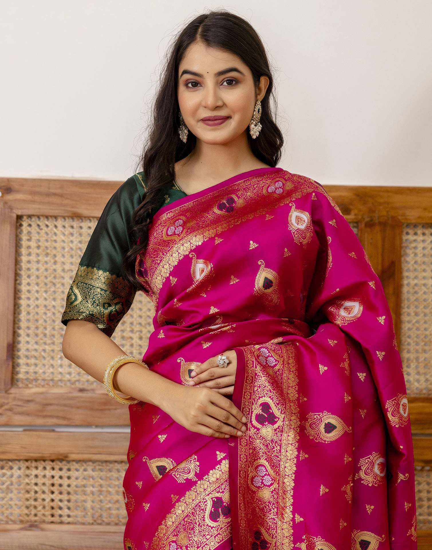 Rani Pink Silk Woven Banarasi Saree