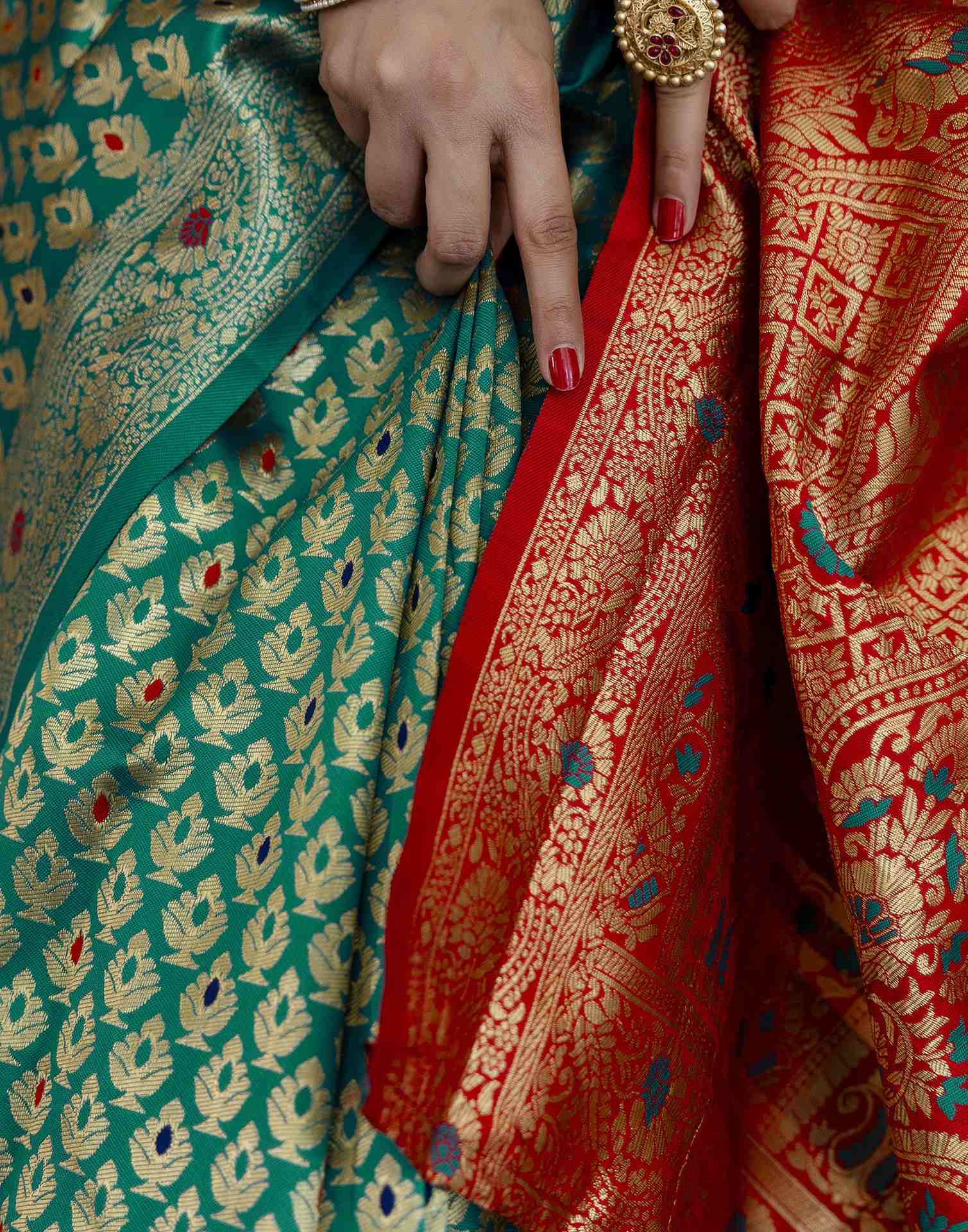 Teal Blue Silk Woven Banarasi Saree