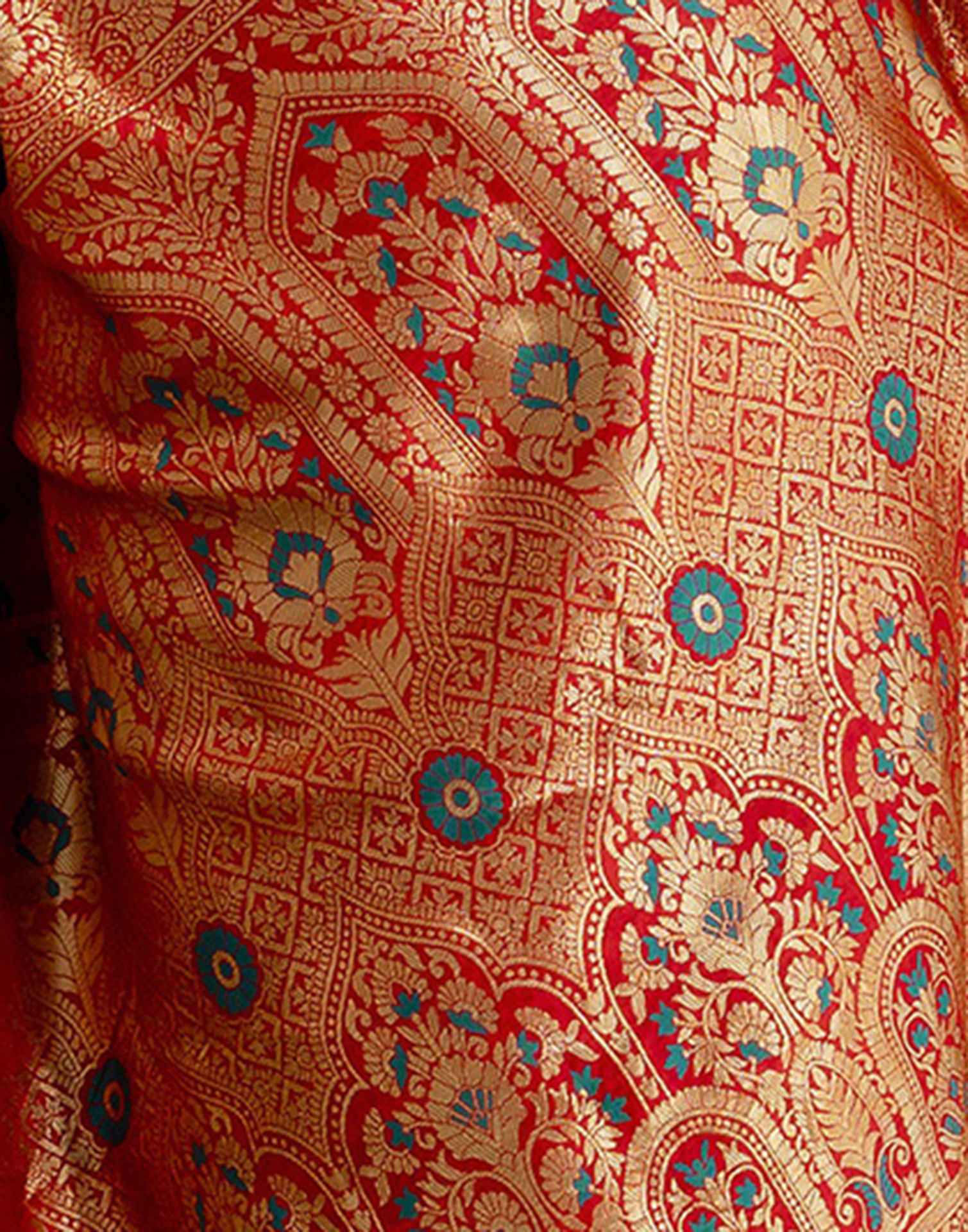 Teal Blue Silk Woven Banarasi Saree