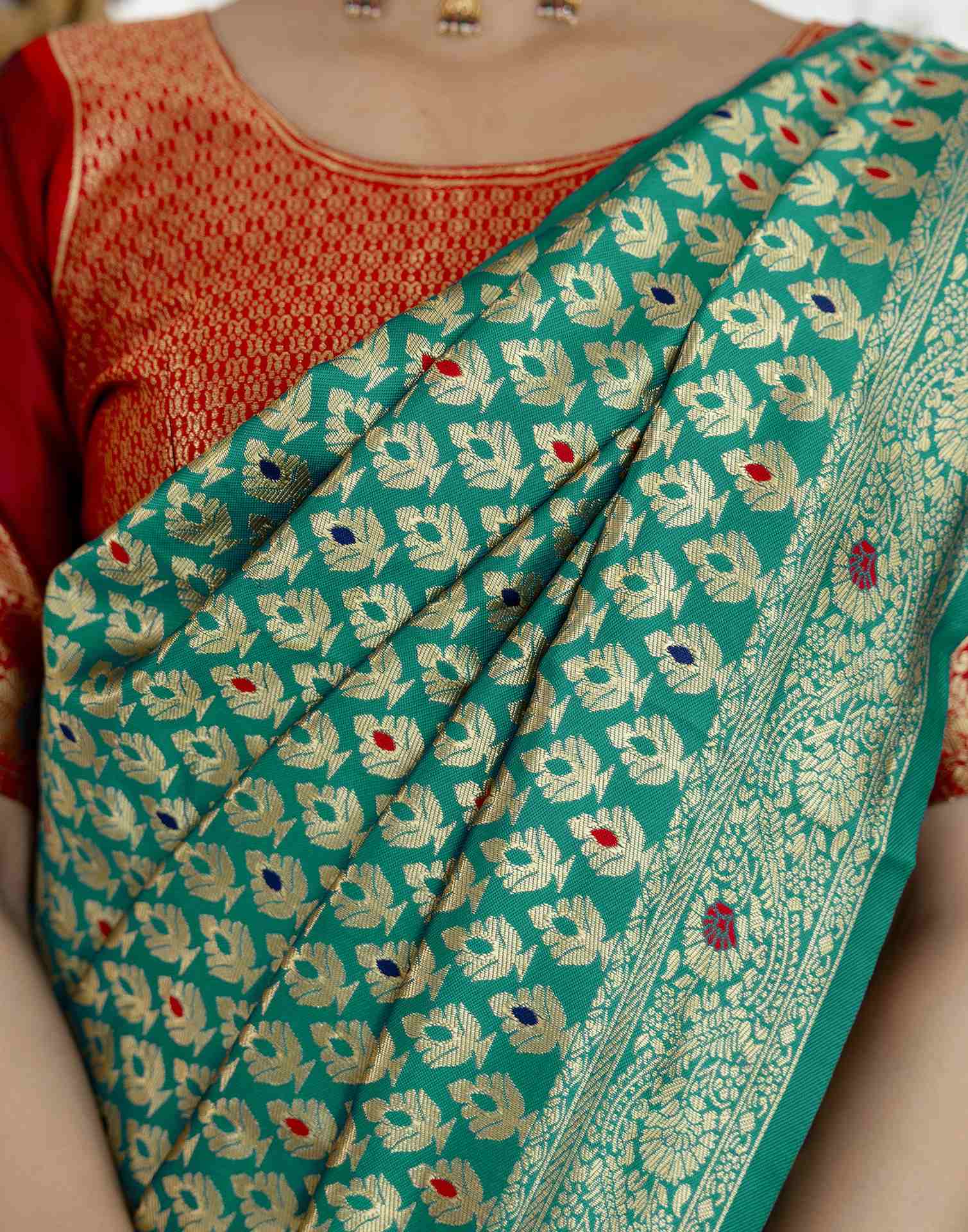 Teal Blue Silk Woven Banarasi Saree