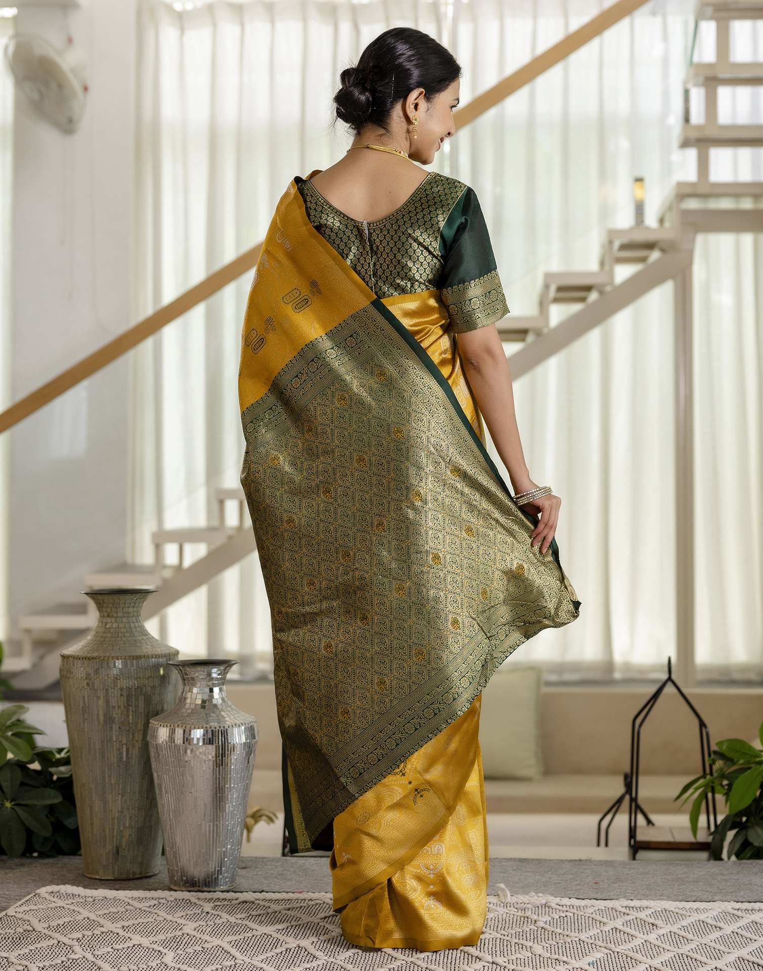 Mustard Yellow Silk Woven Saree