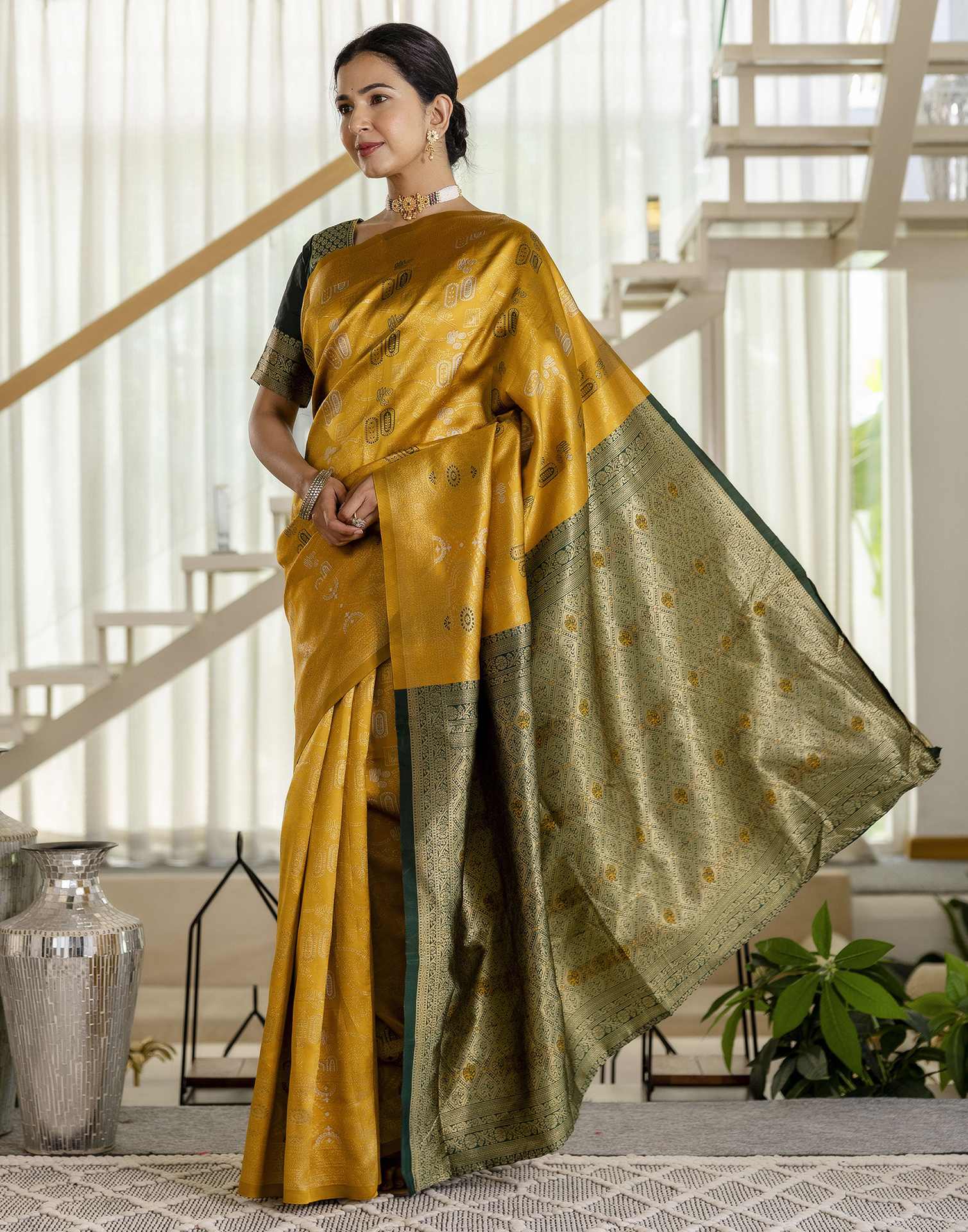 Mustard Yellow Silk Woven Saree