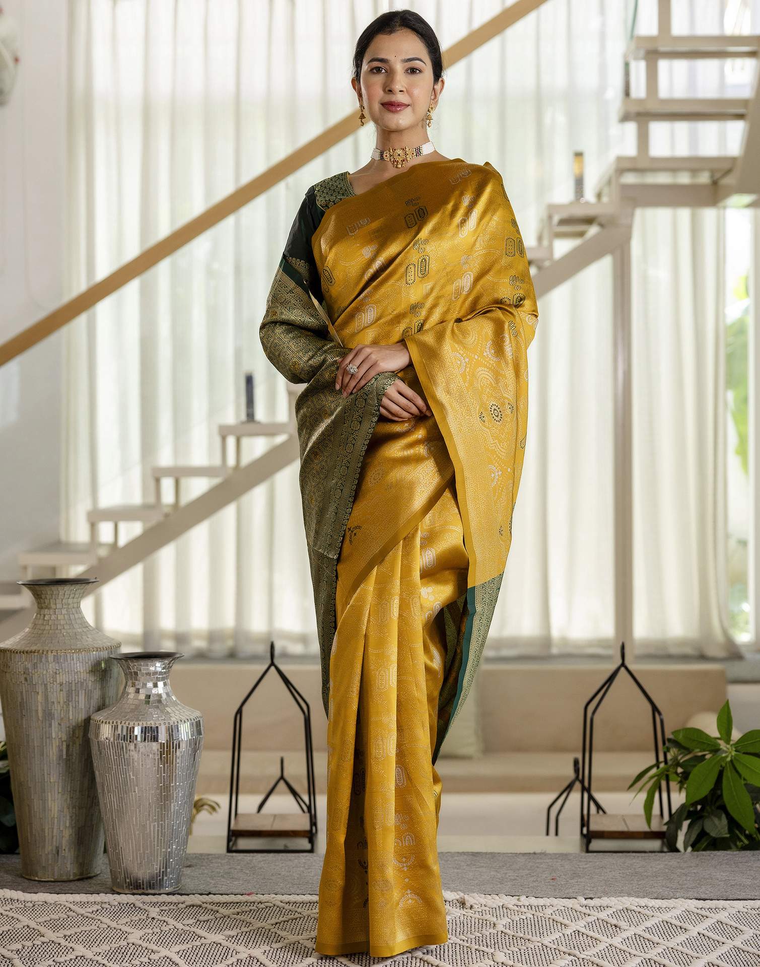Mustard Yellow Silk Woven Saree
