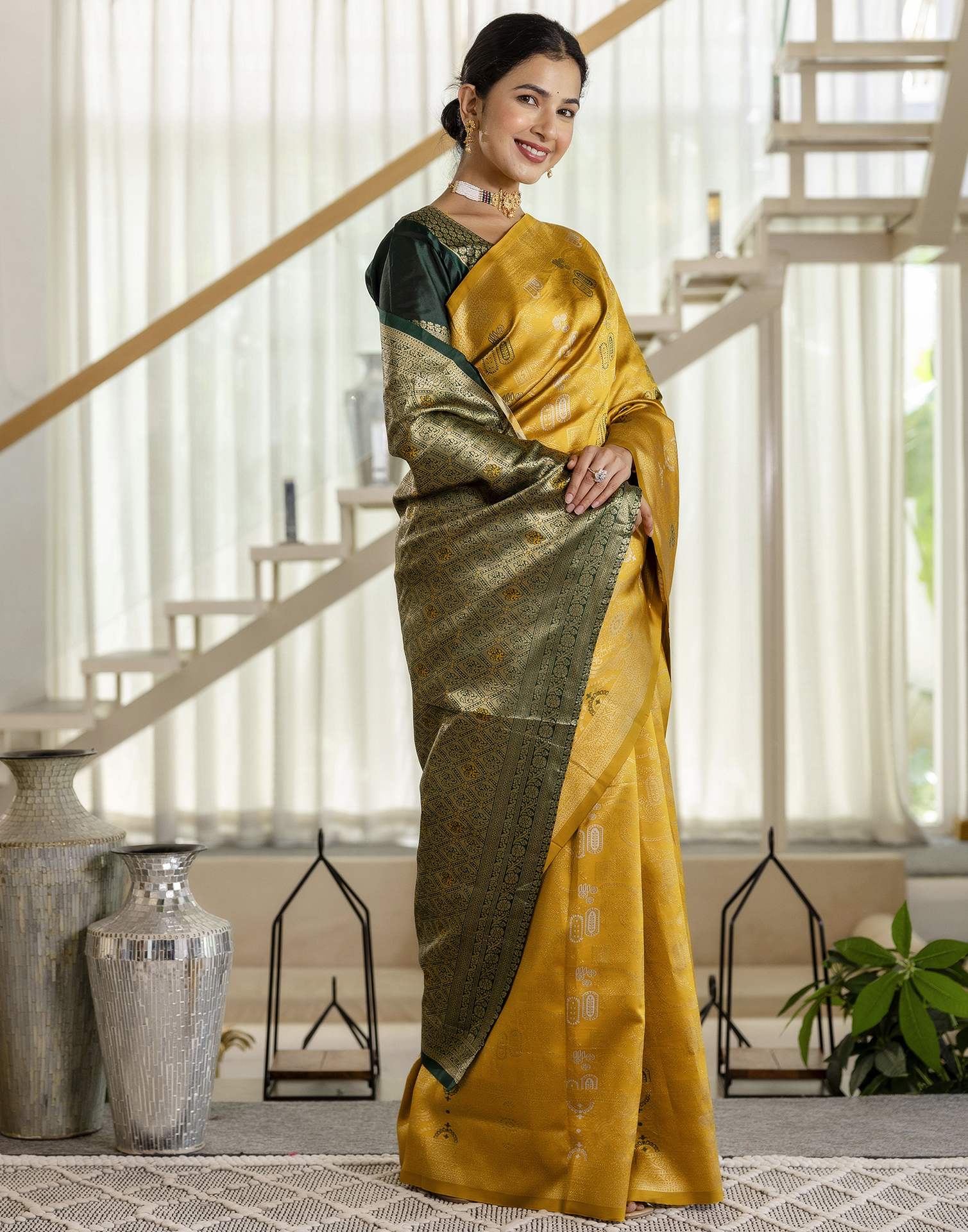 Mustard Yellow Silk Woven Saree