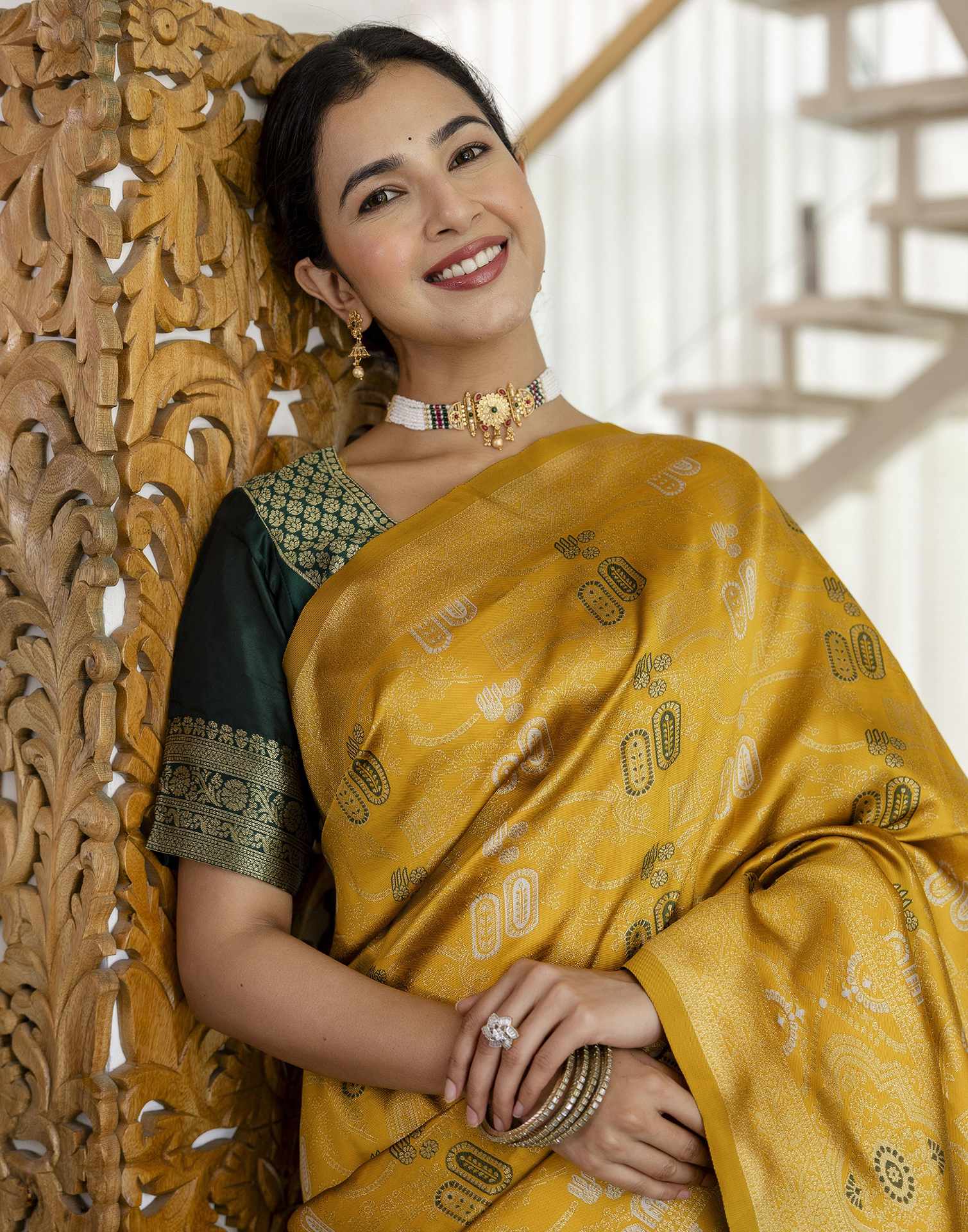 Mustard Yellow Silk Woven Saree