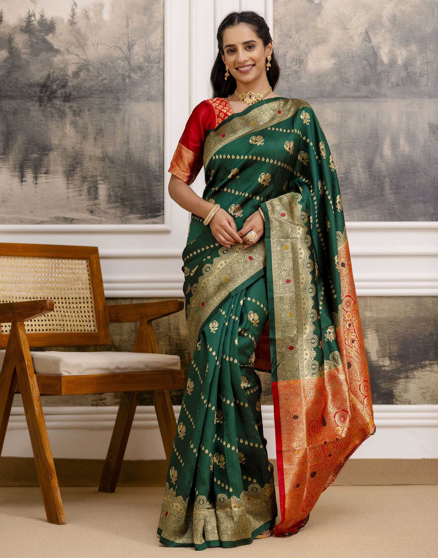 Dark Green Silk Woven Saree