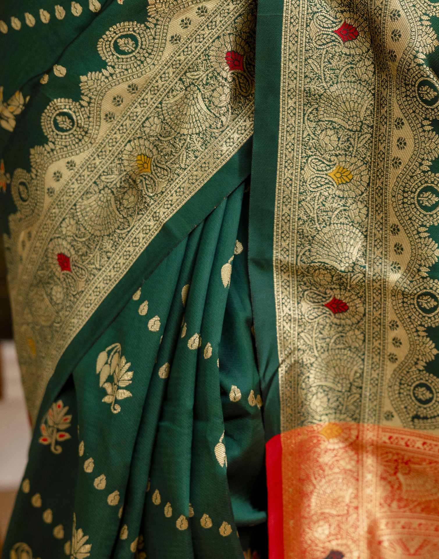 Dark Green Silk Woven Saree