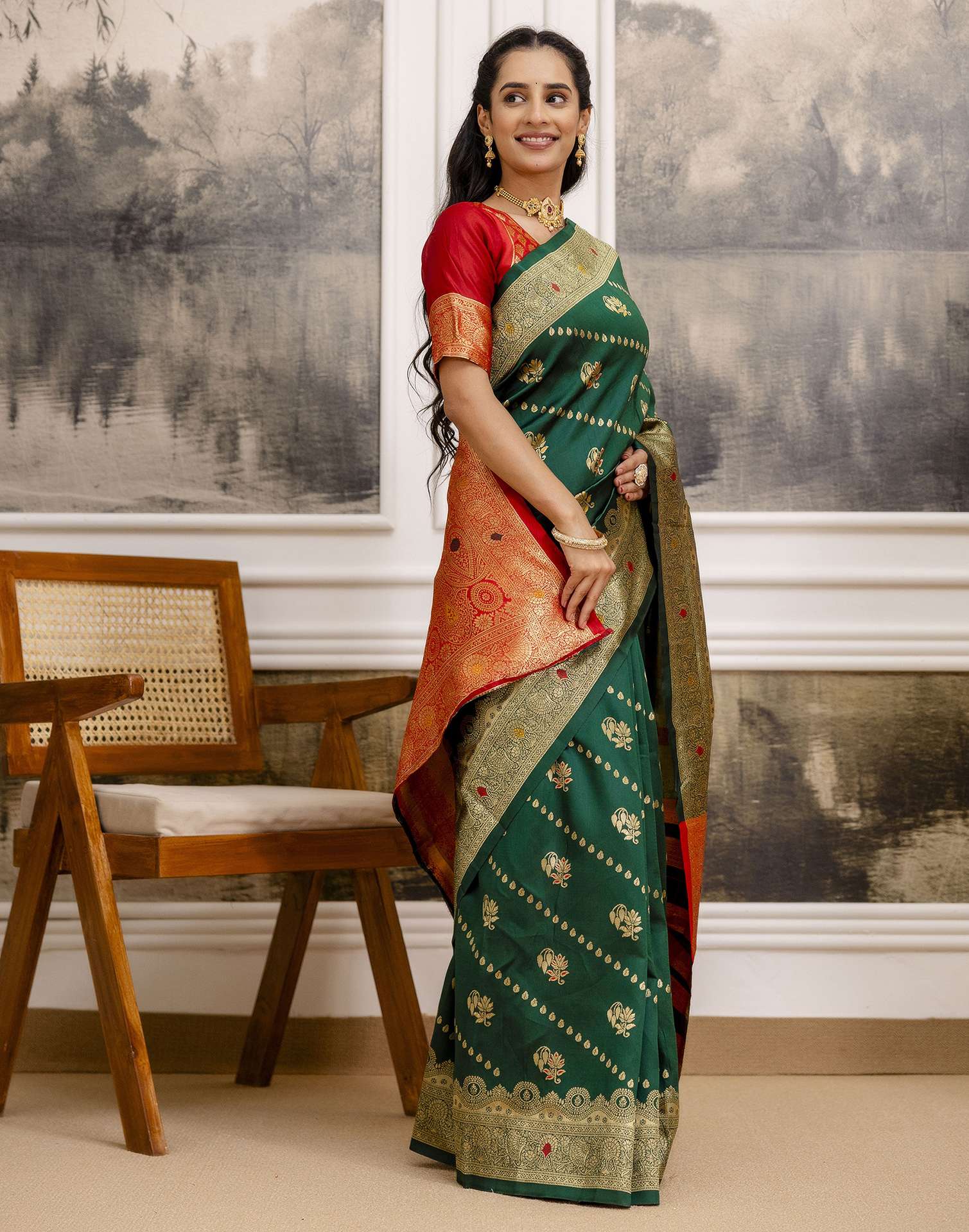Dark Green Silk Woven Saree