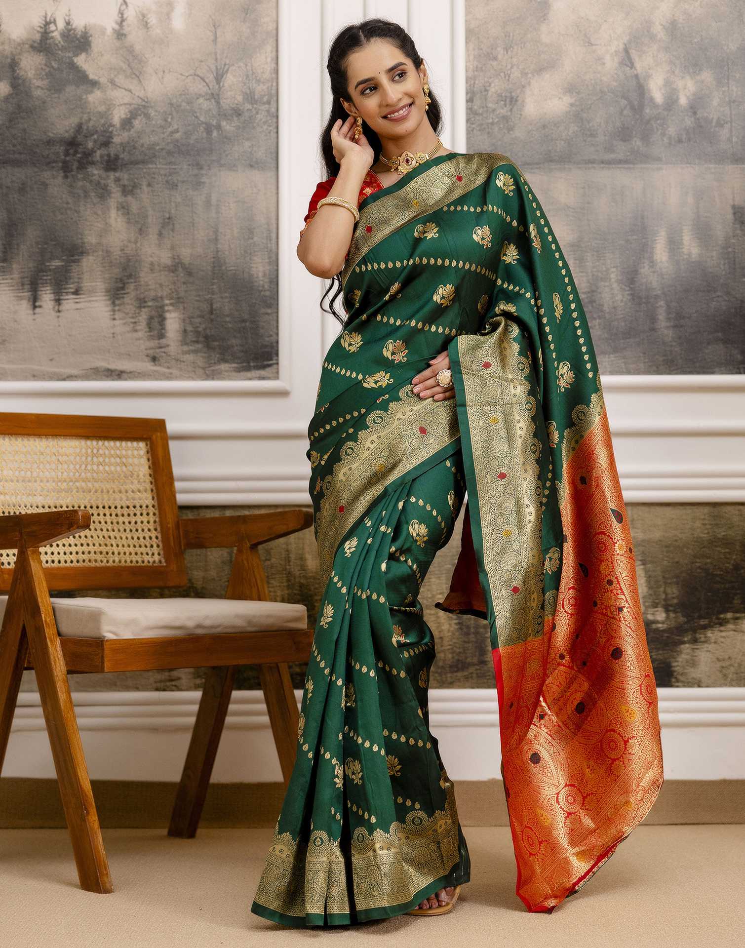 Dark Green Silk Woven Saree